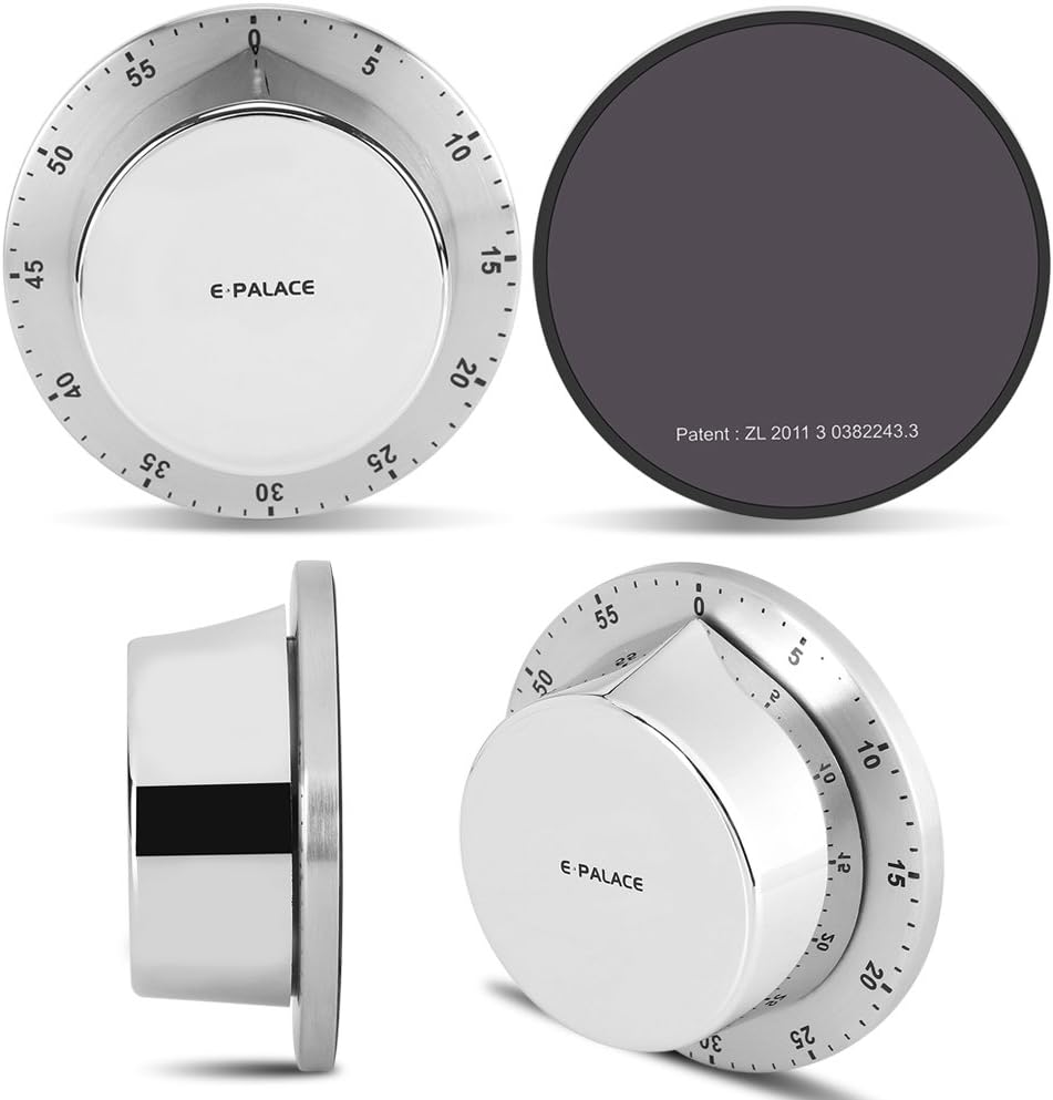 Mechanical Kitchen Timer 60 Minute Timing with Magnet Backing Loud Alarm Stainless Steel Body Mechanical Timer Home Cooking Baking Timer Silver(Silver) image number 6