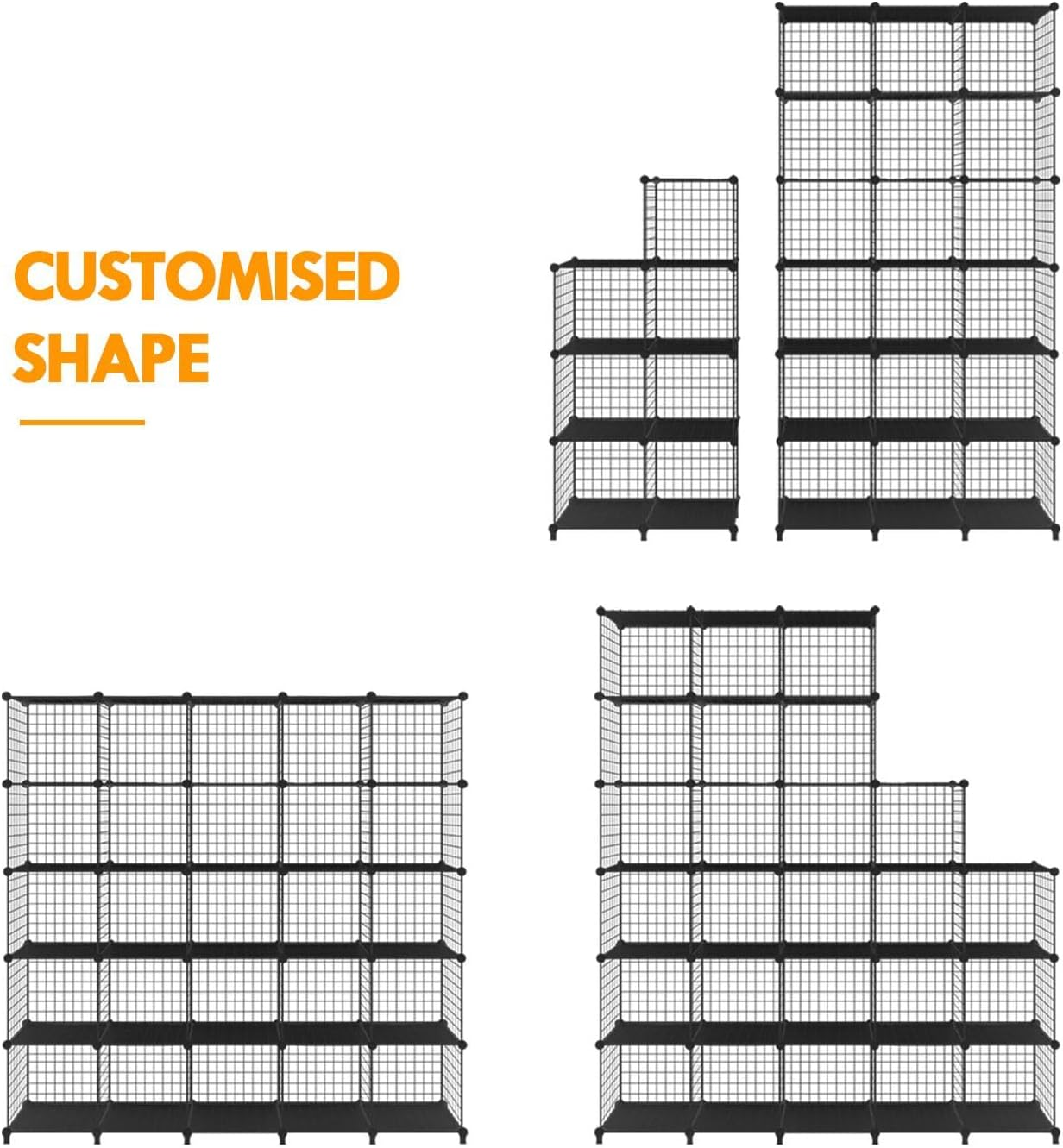 Metal Wire 25 Cube Storage Grid Organizer DIY Modular Cabinet for Toys Books Clothes Black - Black-30 Cube image number 2