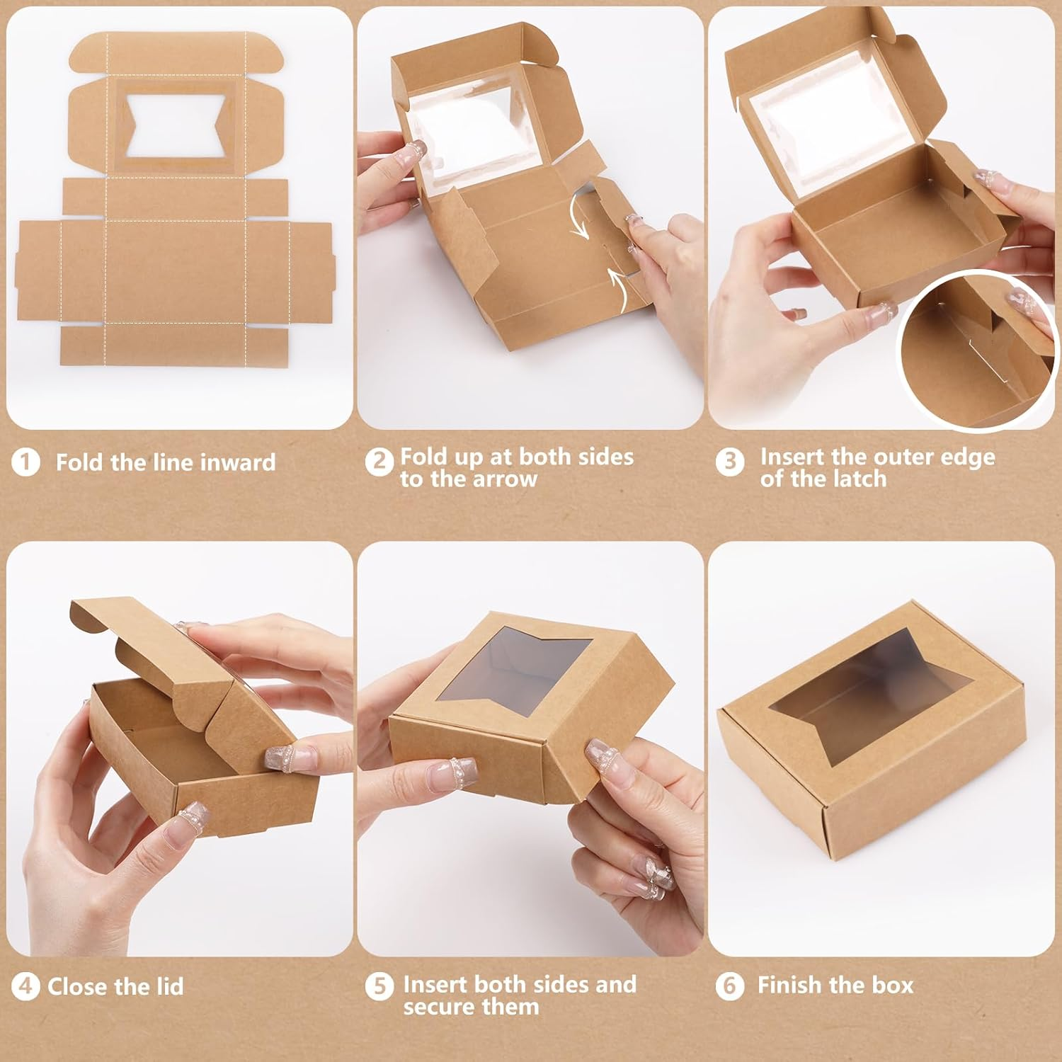 40PCS Mini Kraft Paper Boxes,Geeric Soap Gift Box with Clear Windows 9.7*7*3CM Small Bakery Box Present Treat DIY Essential Oil Candles Cookie Boxes for Candy,Chocolate,Jewelry,Wedding Party Favor image number 4