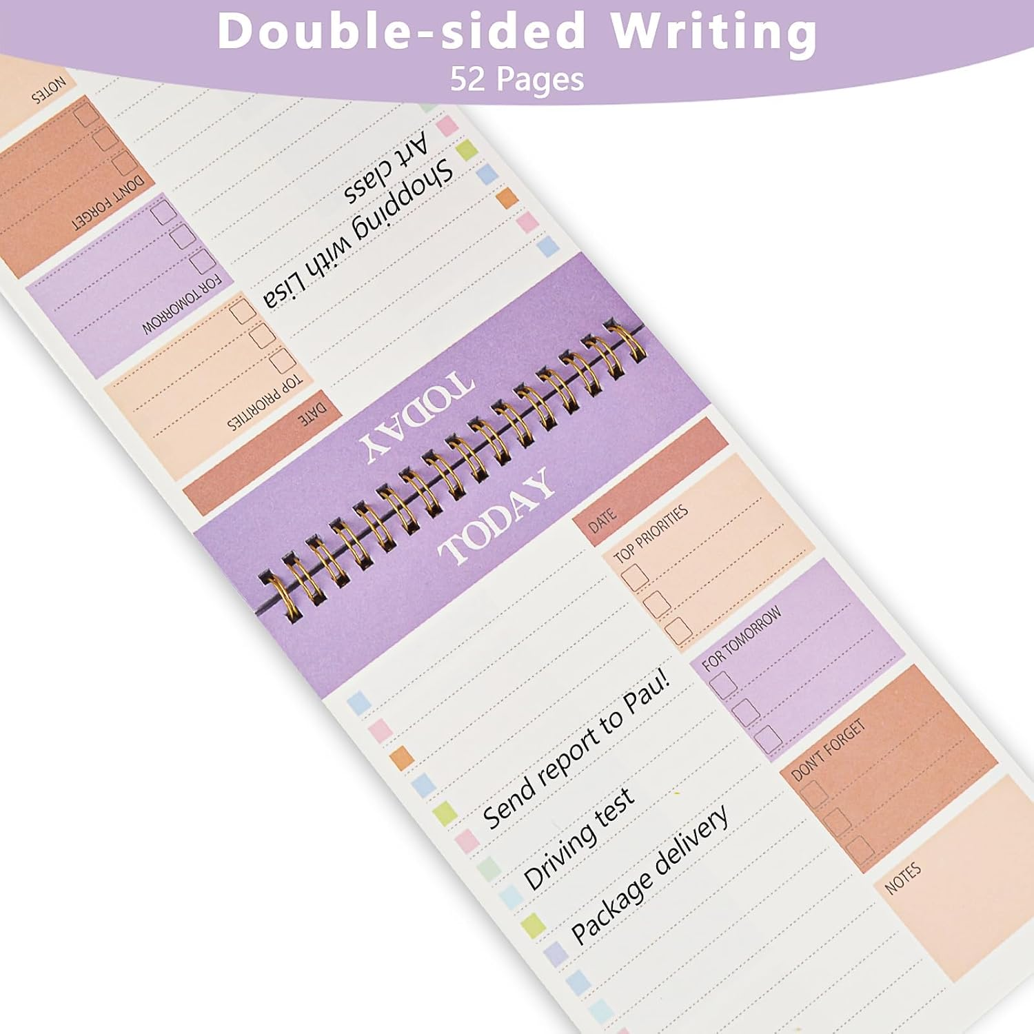 Daily Planner Notepad,Nedlon 2 Packs to Do List Notepad,104 Pages A5 Undated Daily Planner with Task Checklist,Spiral Binding,120Gsm Paper,Transparent Cover for Home,Office,School Supplies,Green&Purple image number 4