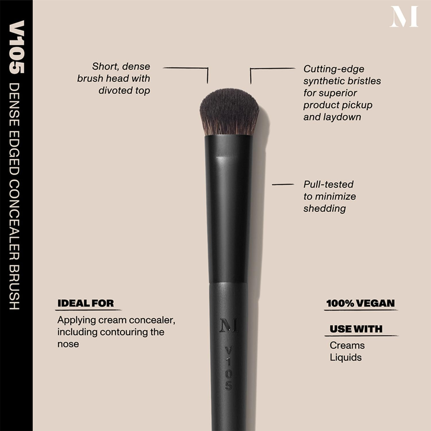Morphe V105 Dense Edged Concealer Brush - Vegan Pro Series Makeup Brush for Liquid & Cream Makeup - Provides Concentrated Coverage in a Single Press (1 Count) image number 2
