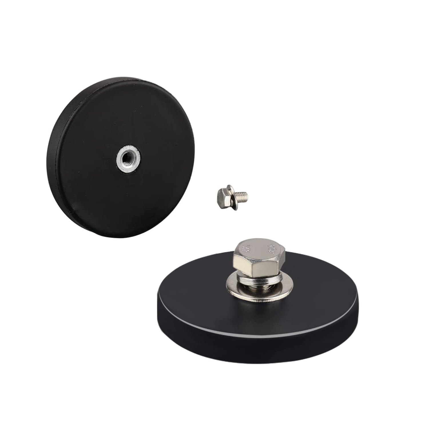 2PC Strong Neodymium Rubber Coated Magnets,D43Mm Magnetic Mounts Rare Earth Magnet M4 Female Threaded Hole Magnet for Tractor Mirror Camera Bracket Mount Lights Van Equipements image number 3