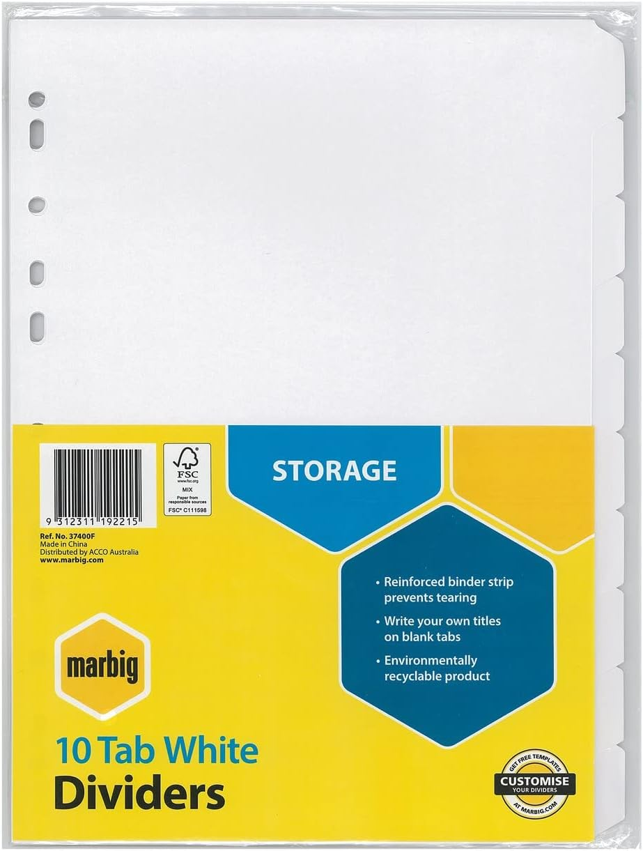 Marbig Indices & Dividers 10 Tab Manilla A4 White