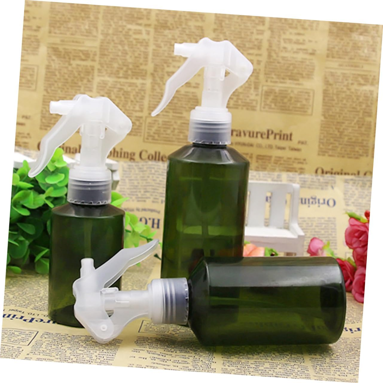 PAMINGONO 5Pcs 100Ml Plastic Spray Bottles Fine Mist Sprayer, One-Hand Pressure Dispensing Trigger, Green Square Subpackaging Bottles for Travel and Home Use image number 3