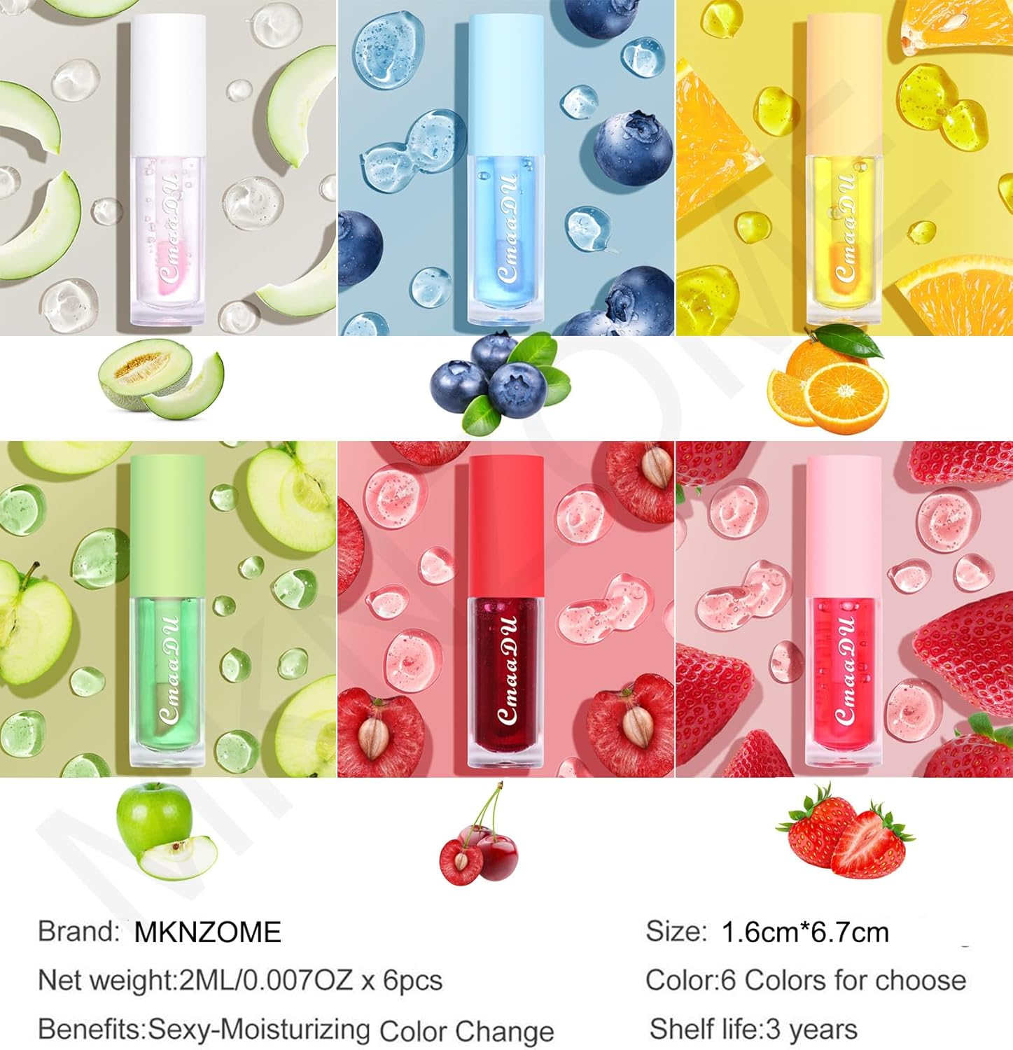 Lip Oil Tinted, MKNZOME 6Pcs Moisturizing Lip Glow Oil Plumping Lip Gloss Non-Sticky Lip Plumper Tinted Lip Balm Lip Care Make up Gifts for Women Gilrs Daily Lip Care Repairing &Lip Makeup image number 5