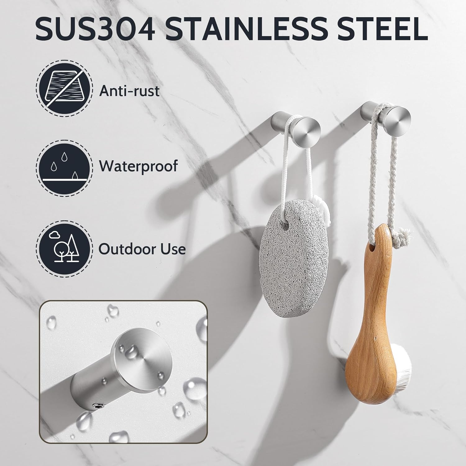 SAYAYO Modern Coat Hooks Wall Mount, Brushed Towel Hooks for Bathroom Robe Hooks, Heavy Duty Wall Hooks for Hanging, SUS 304 Stainless Steel 4 Pcs - Black image number 4