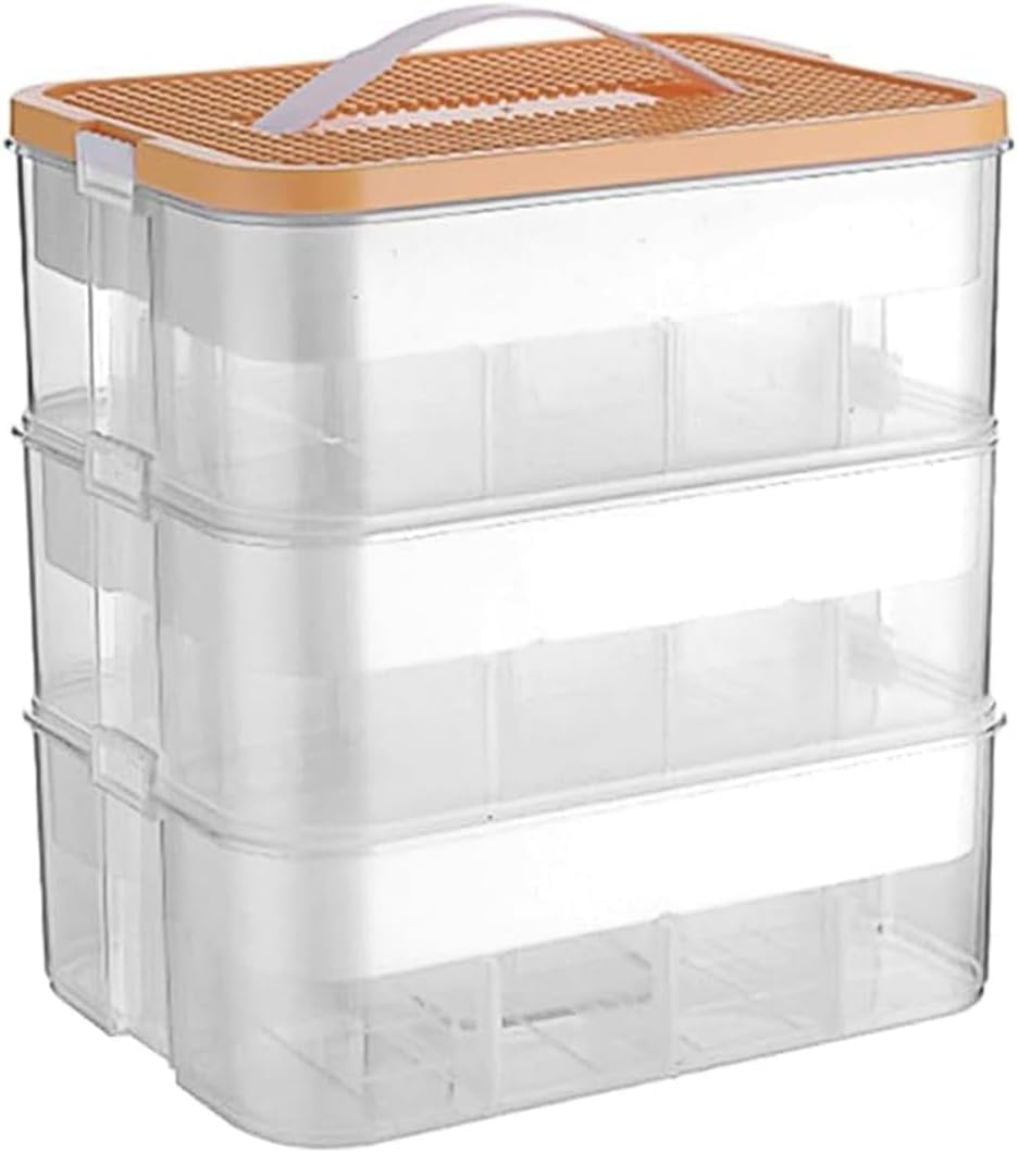 AIMALL Large Capacity Desktop Toy Storage Box with Handle and Dustproof Lid, Stackable Building Blocks Organizer for Kids Parts Sorting 9.05&times;12&times;12.8In Yellow Green