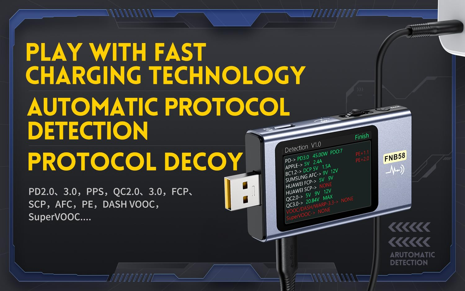 Fnirsi USB Tester Charge Detection -FNB58 Digital Voltmeter Ammeter USB Tester Type-C Fast Charge Detection Trigger Capacity Measurement Ripple Measurement(Fnb58 Wo Bluetooth) image number 6