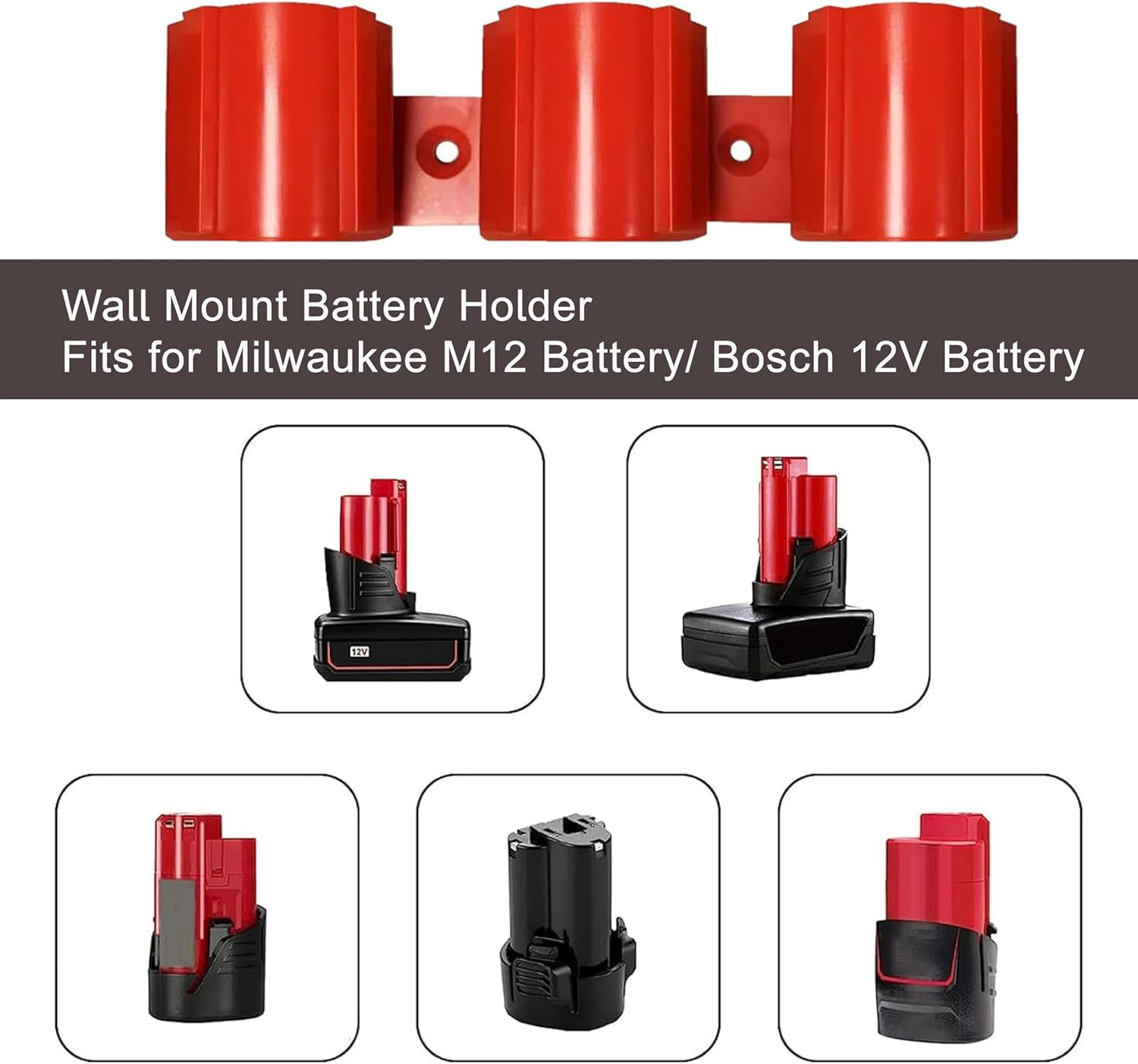 3Pcs 3-In-1 Battery Holders, Compatible with Milwaukee M12 Battery Tool Storage Holders with Battery Slots,Battery Holder for Makita Battery Tool Holders Storage for Bosch 12V Battery Packout Racks image number 6