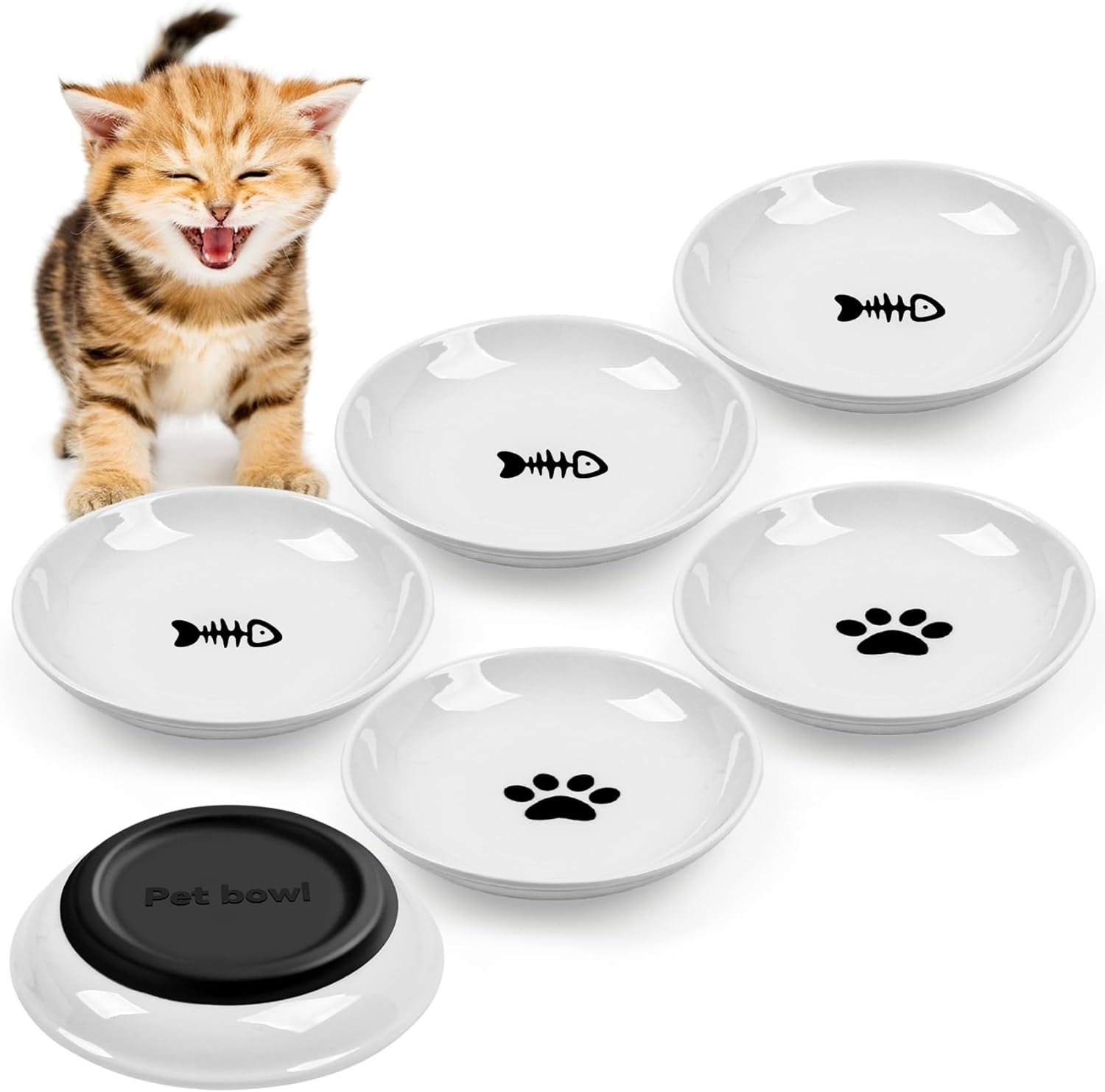 Cat Feeding Bowl Set, Non-Slip Silicone Ceramic Cat Feeding Bowl, Ceramic Cat Bowl for Kittens, Pack of 6 image number 3