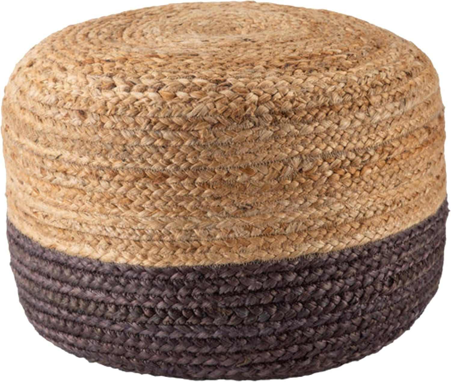 La'Grace Home Ombre Hand Braided Jute Cotton Pouf Ottoman, Jute Charcoal image number 5