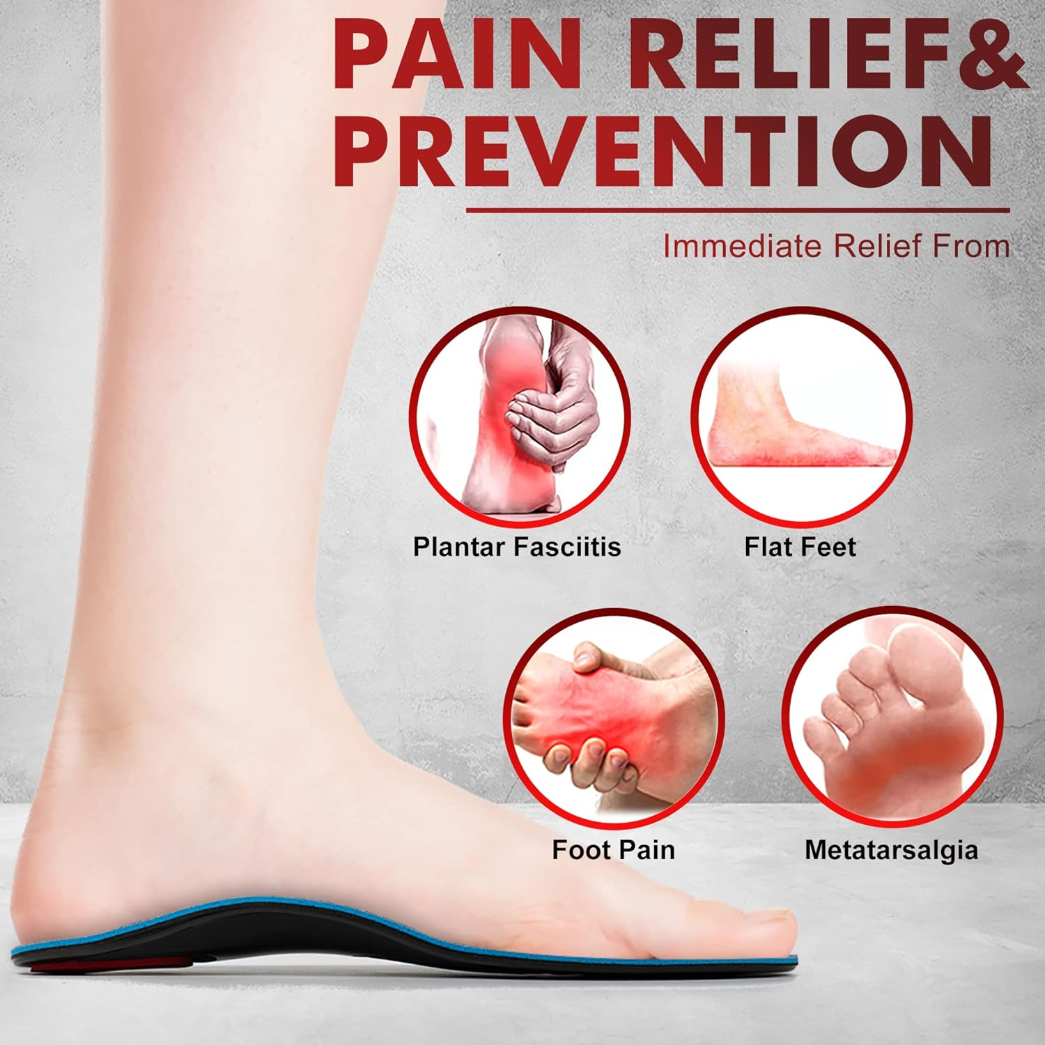 Plantar Fasciitis Insoles, Orthotic Shoe Inserts with Arch Supports, Metatarsal and Heel Cushion for Metatarsalgia, Flat Feet, Forefoot Pain, Morton&rsquo;S Neuroma, Arch Support Insoles for Women and Men image number 3