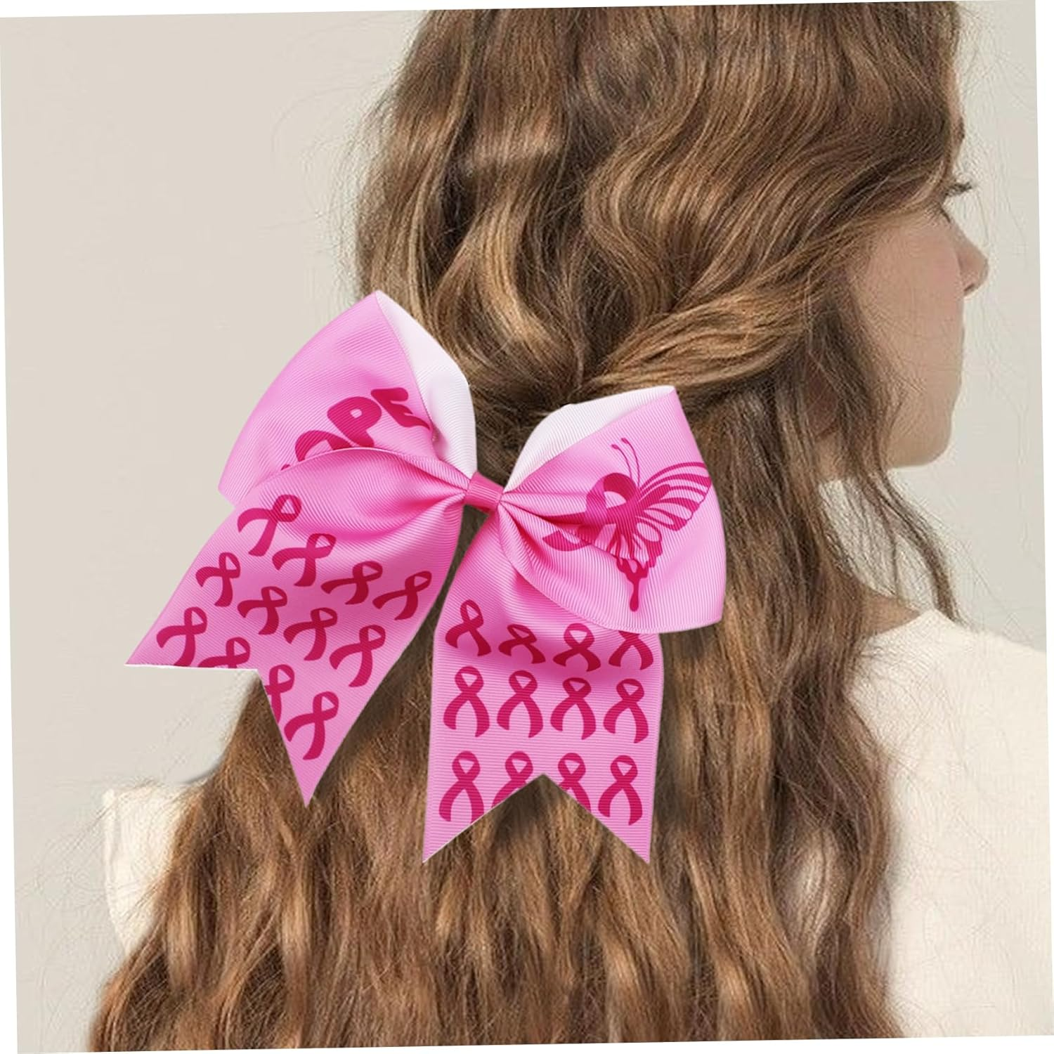 Cheer Bows, Breast Cancer Cheer Bows 24Pcs 8X7 Inch Breast Cancer Awareness Bows with Elastic Band Decorative Inspiring Cheer Bows for Women, Girls, Breast Cancer Awareness Bows image number 2