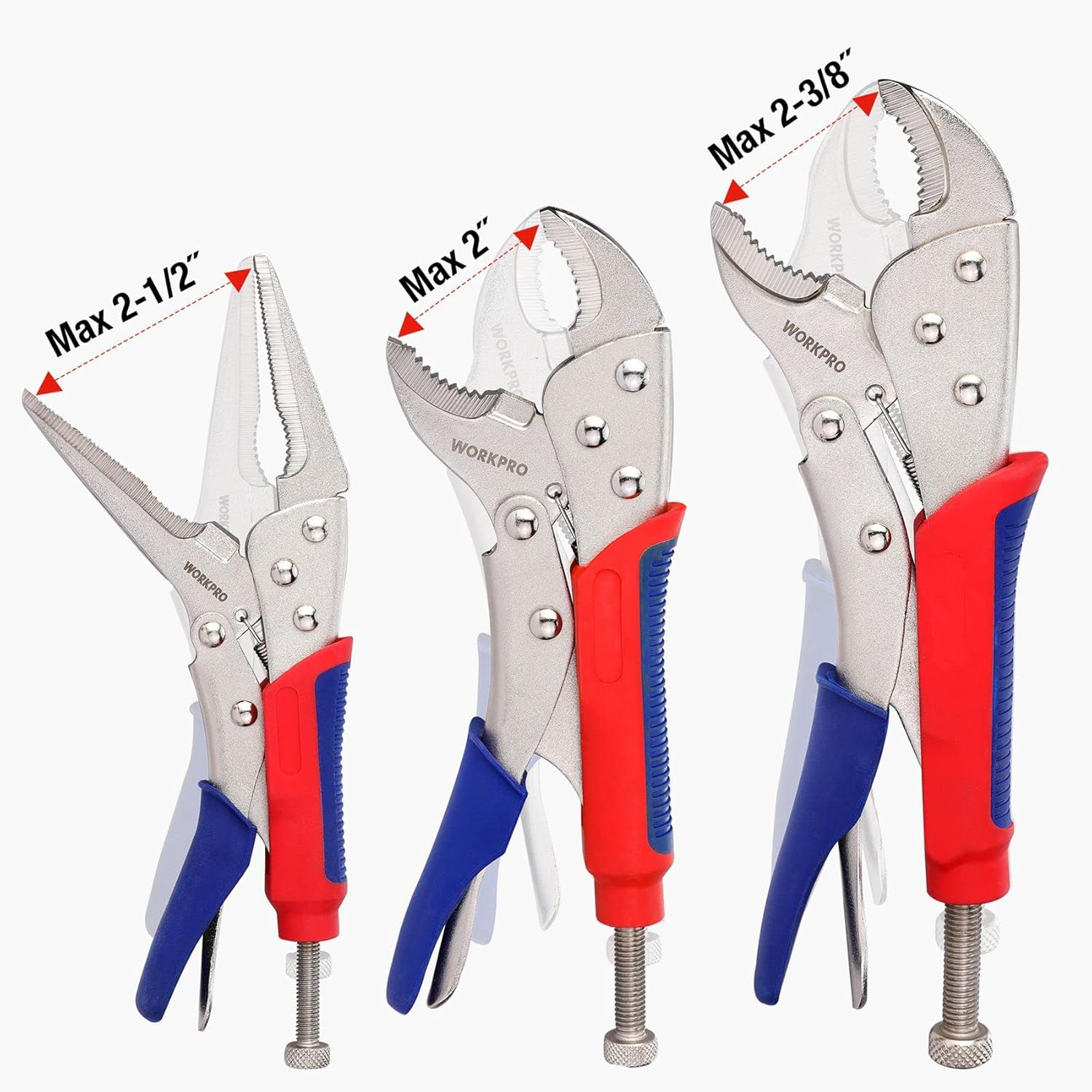 WORKPRO 3-Piece Locking Pliers Set, 10-Inch Curved Jaw, 7-Inch Curved Jaw and 6-1/2-Inch Straight Jaw image number 3