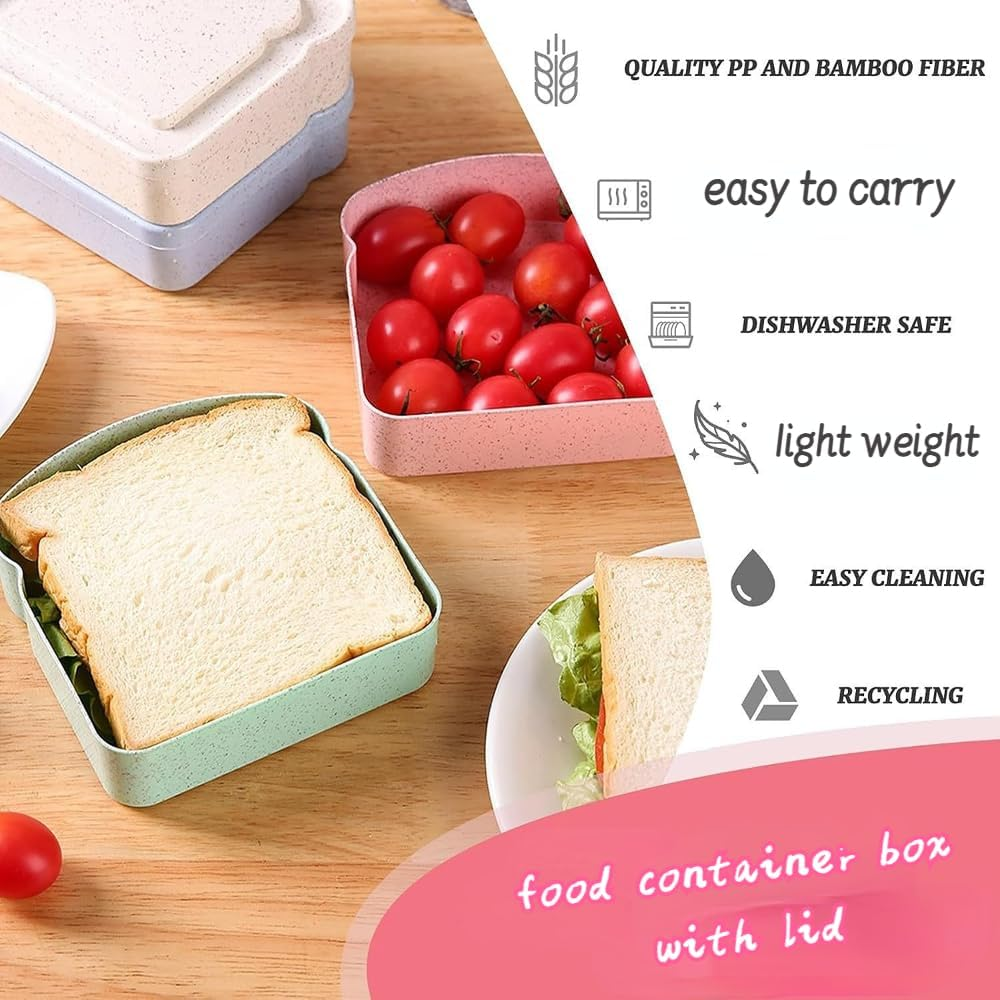 4 Pcs Reusable Sandwich Containers-Portable Sandwich Box with Lid-Colorful Toast Shape Sandwich Lunch Box Container for Activities-Food Storage Box with Lid for Lunch (4 Color) image number 1