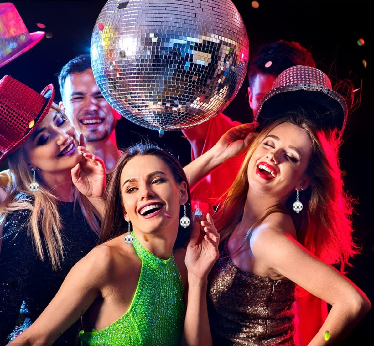 Disco Ball Earrings for Women Silver Gold Disco Mirrorball Earrings Perfect for 70S Outfits Dance Party Costume Accessories image number 1