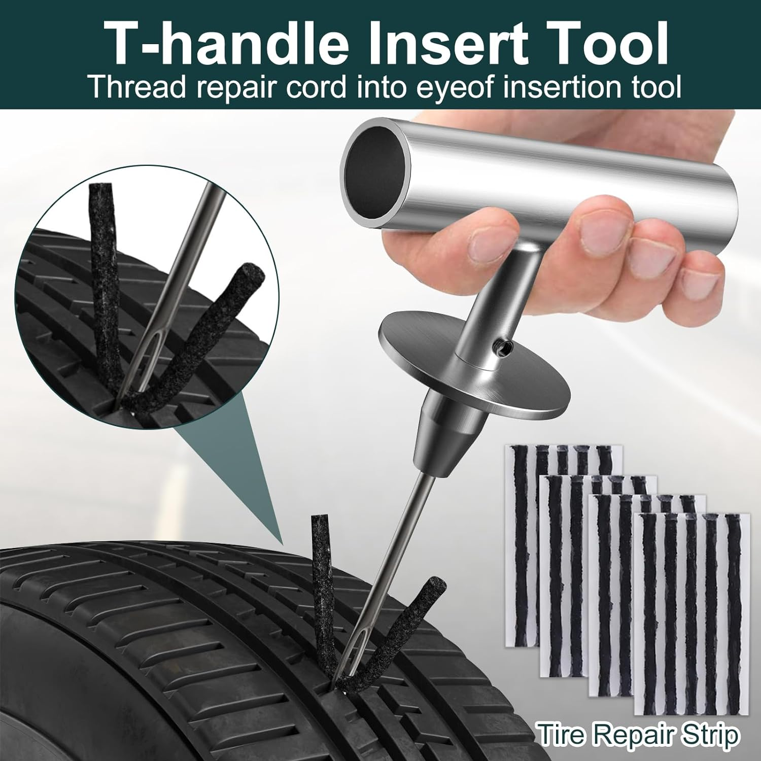 Universal Tire Repair Kit, 37PCS Tire Repair Tools, Heavy Duty Car Emergency Tool Kit for Flat Tire Puncture Repair, Tire Plug Kit Fit for Car, Motorcycle, Jeep, RV, ATV, SUV, Truck, Lawn Mower, Etc. image number 1