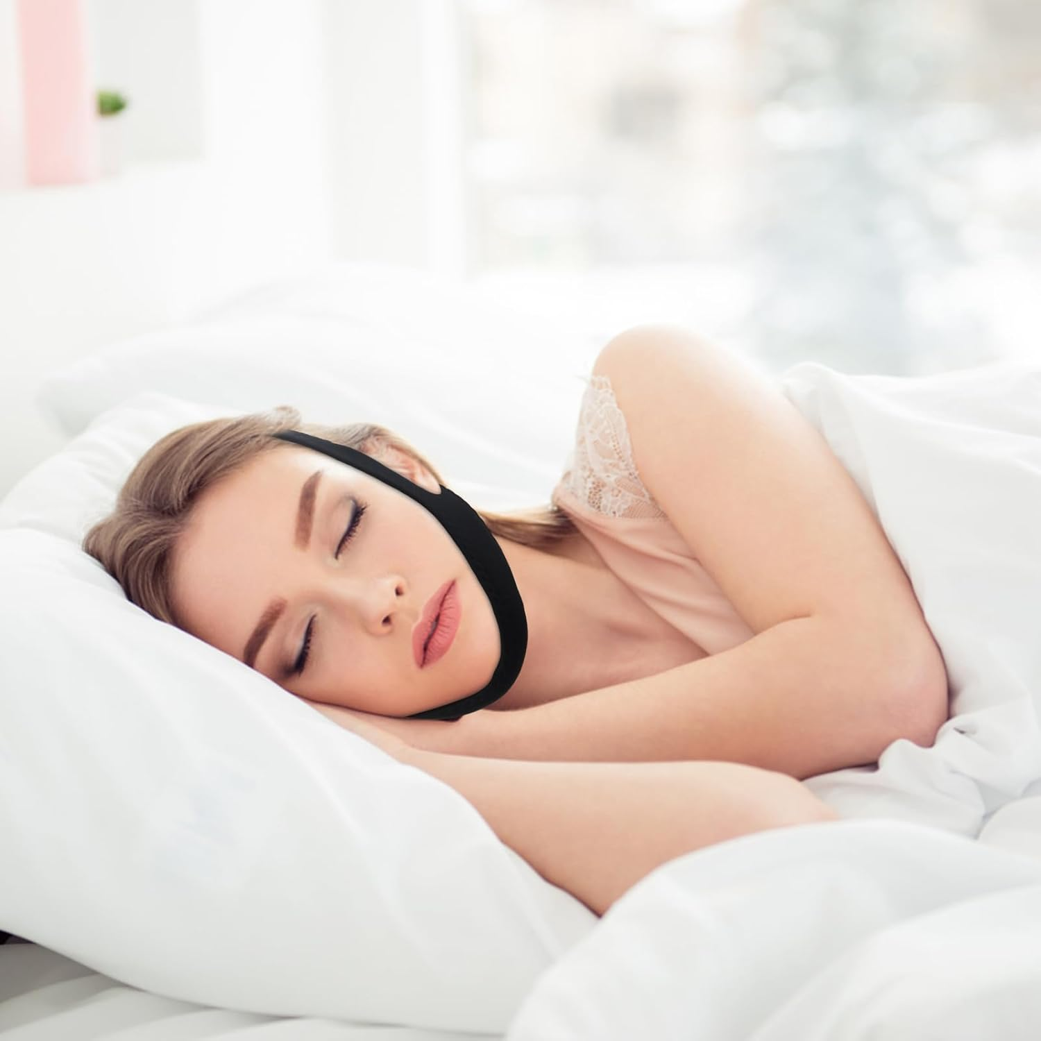 Anti-Snoring Chin Straps, Snore Reduction Devices, anti Snoring Belt, anti Snore Device for Snoring Reduction, Stop Snoring Chin Strap, Skin Friendly, for Men Women Better Sleep (Black) image number 2