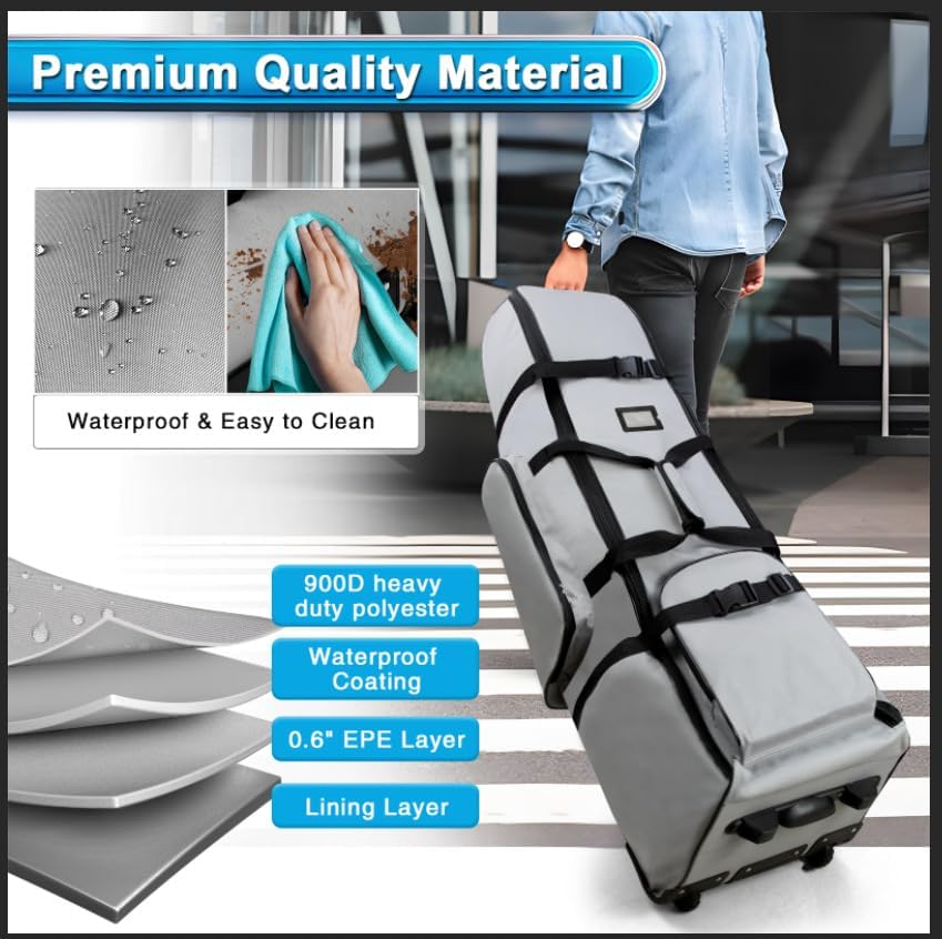 Outdoors Golf Travel Bag - Heavy Duty 600D Polyester Oxford Wear-Resistant, Excellent Zipper Universal Size with Wheels, Soft-Sided Golf Club Travel Cover to Protect Clubs image number 4