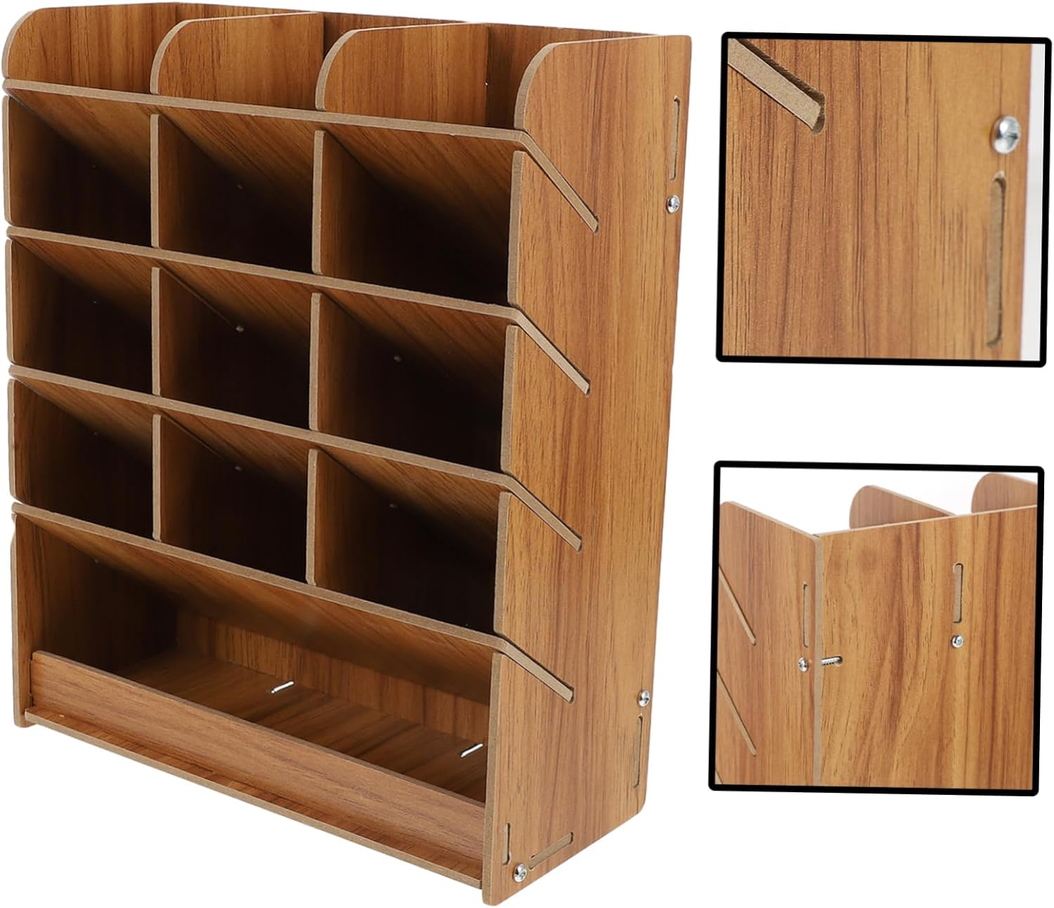 MAGICLULU Wooden Pencil Case Large Capacity Multi-Grid Desk Organizer Pen Holder Office Supply Stationery Storage for Study Room and Office Desktop image number 1