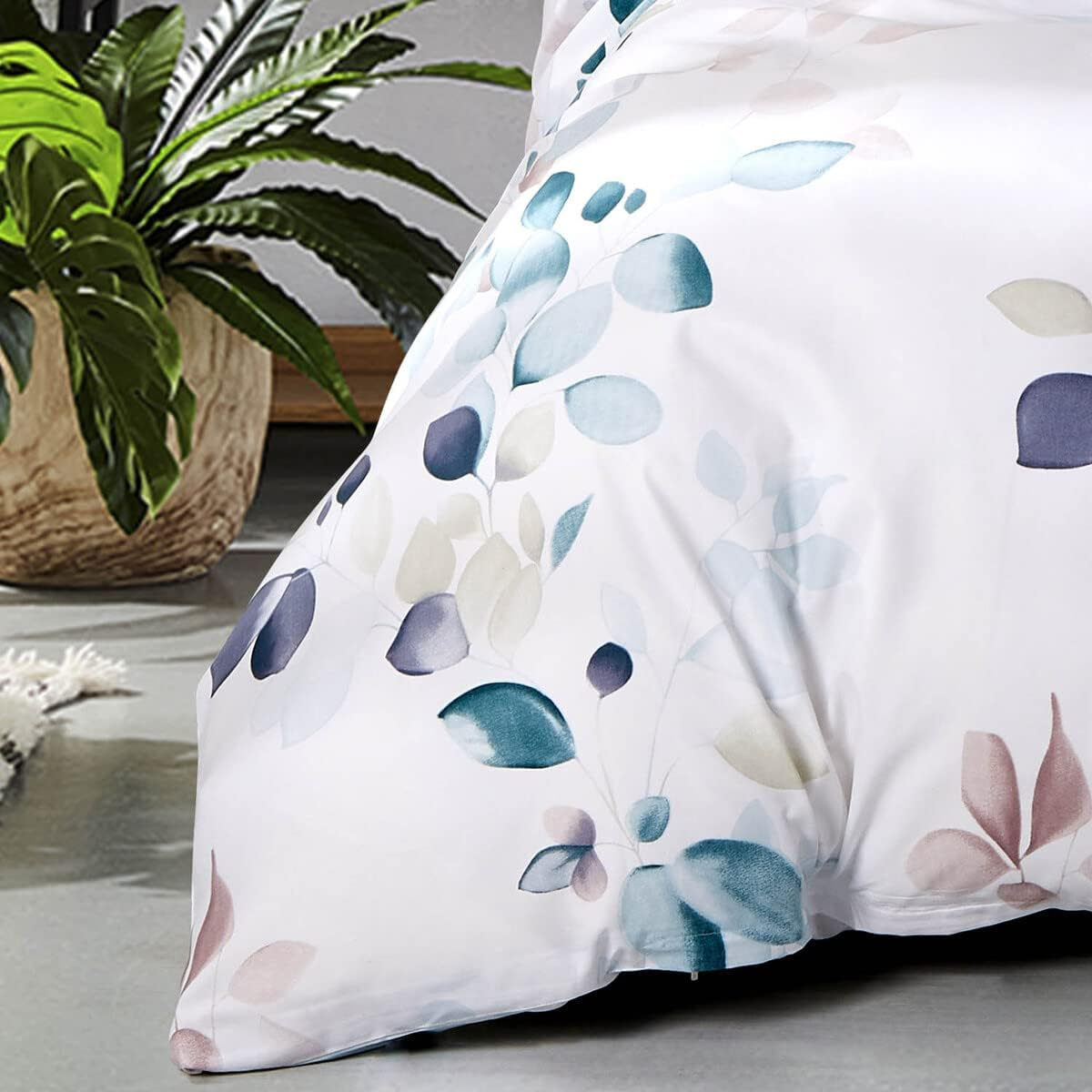 Elia Leaf Turquoise Aqua Quilt Cover Set, 3Pcs Double Botanical Leaf Doona Cover Set (Double Size) image number 2