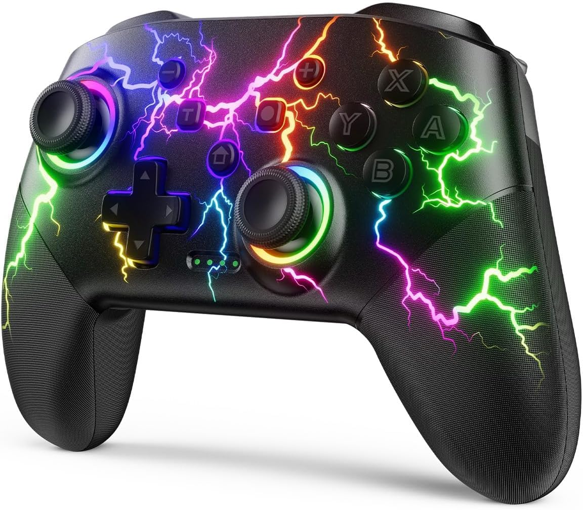 Switch Controller Compatible with Switch/Switch Lite/Switch Oled/Windows/Ios/Android, RGB Lightning Programmable Wireless Switch Pro Controller with One Key Pairing Wake up Turbo Vibration image number 2