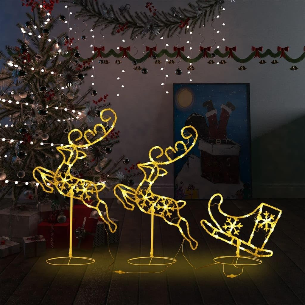 Christmas Reindeer, Xmas Light up Reindeer Outdoor Yard Christmas Decoration Acrylic Christmas Flying Reindeer&Sleigh 260X21X87Cm Warm White image number 2