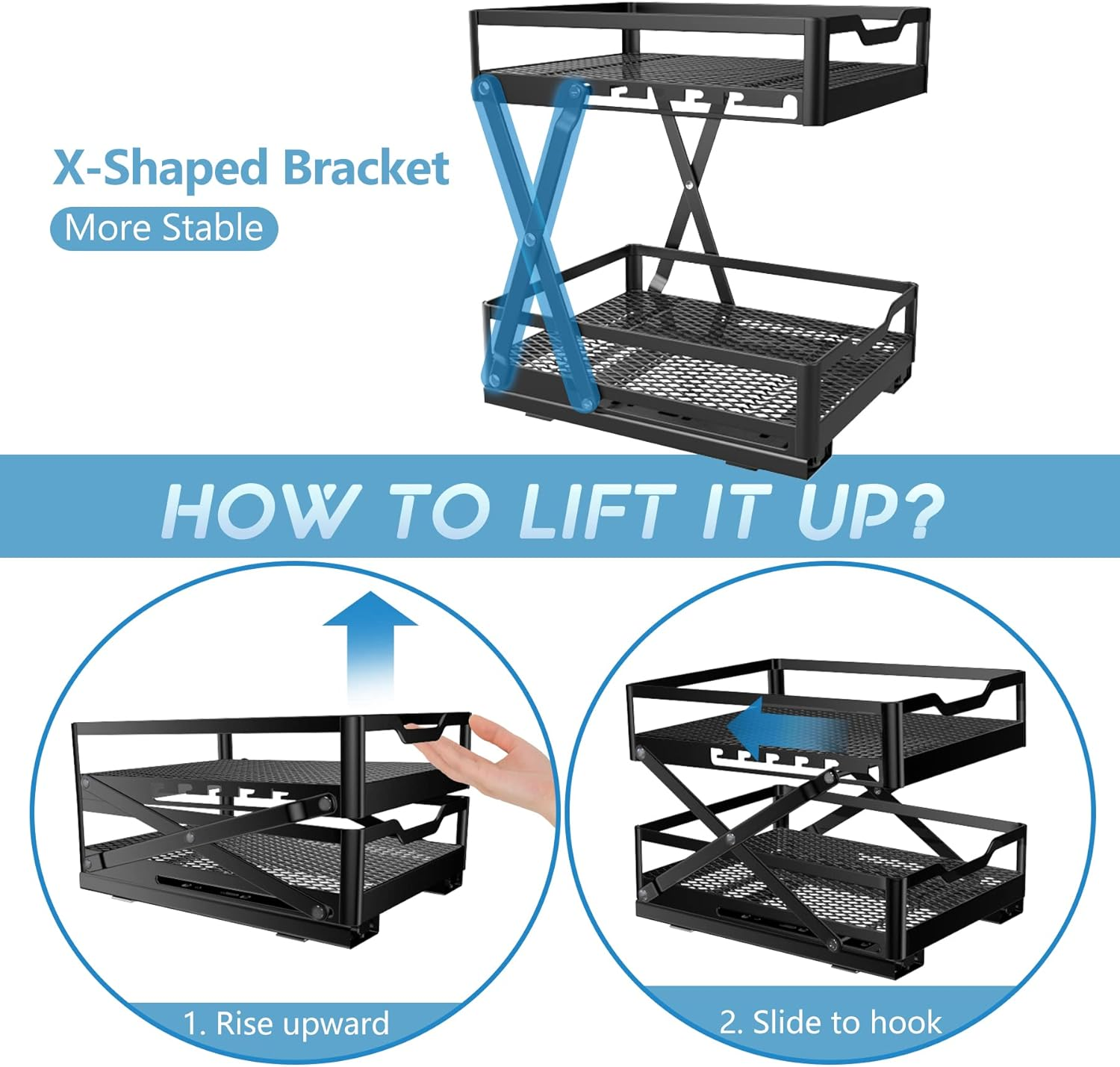 VOGWOLTH Spice Rack Organizer for Cabinet Seasoning Pull Out Pantry Kitchen Closet Storage Shelf Sliding inside Cabinets Organization Height Adjustable Heavy Duty Metal Basket image number 4