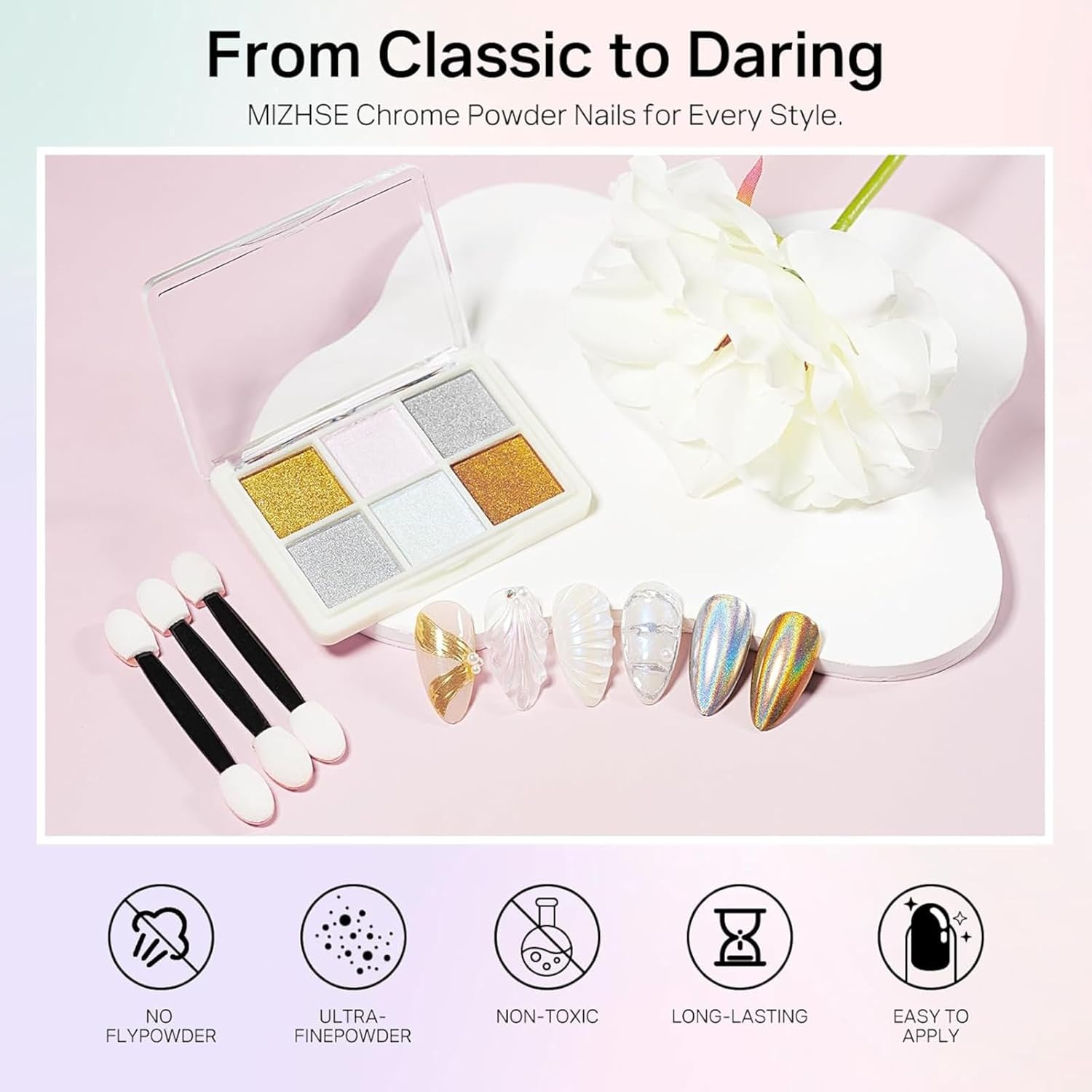 Solid Magic Mirror Powder, Mirror Powder, 6-Color Powder, Iridescent Mermaid Glitter Pearl, Suitable for ， Pigments, Aurora Gold (6-Color Solid Powder) image number 4