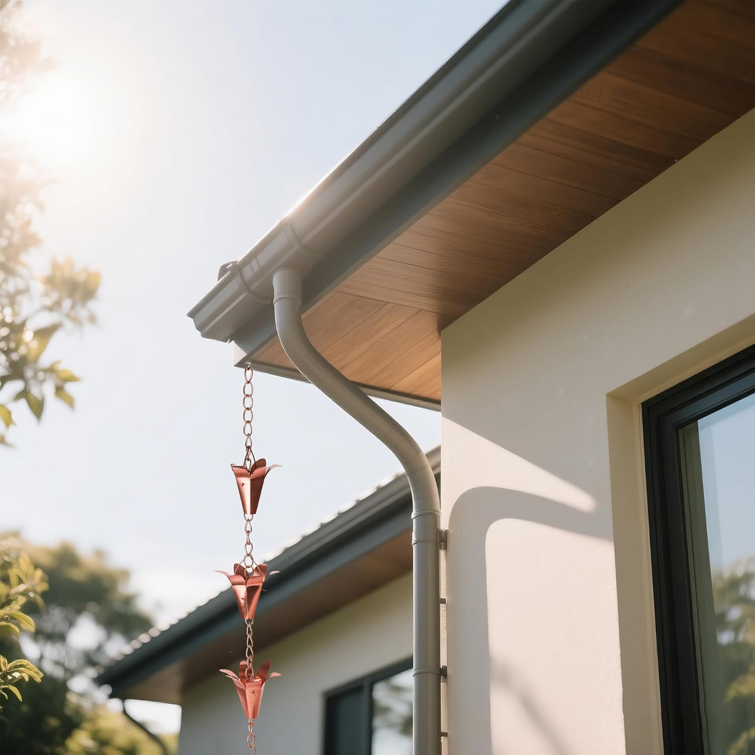 Topadorn Pure Copper Lily Rain Chain for Gutter, 8-1/2 Length image number 2