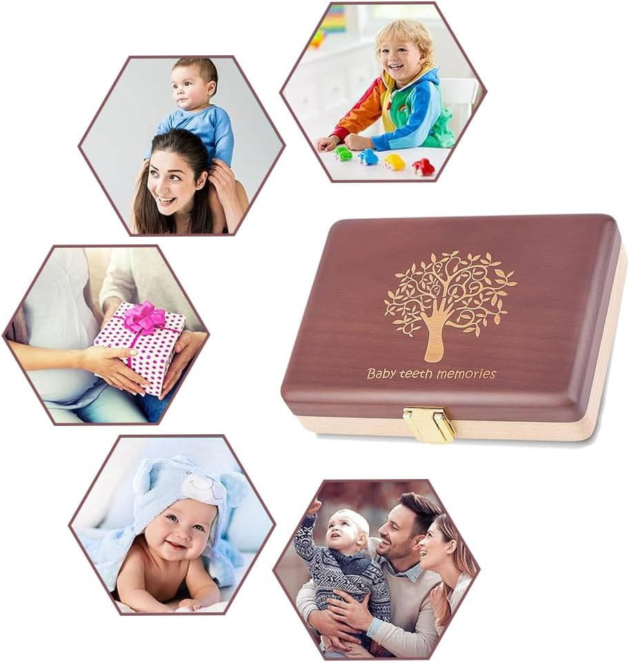 TOMVAES Classic Elegant Functional Baby Tooth Storage Box, 15X12X3.7 CM, Brown, Beech, Tooth Box image number 6