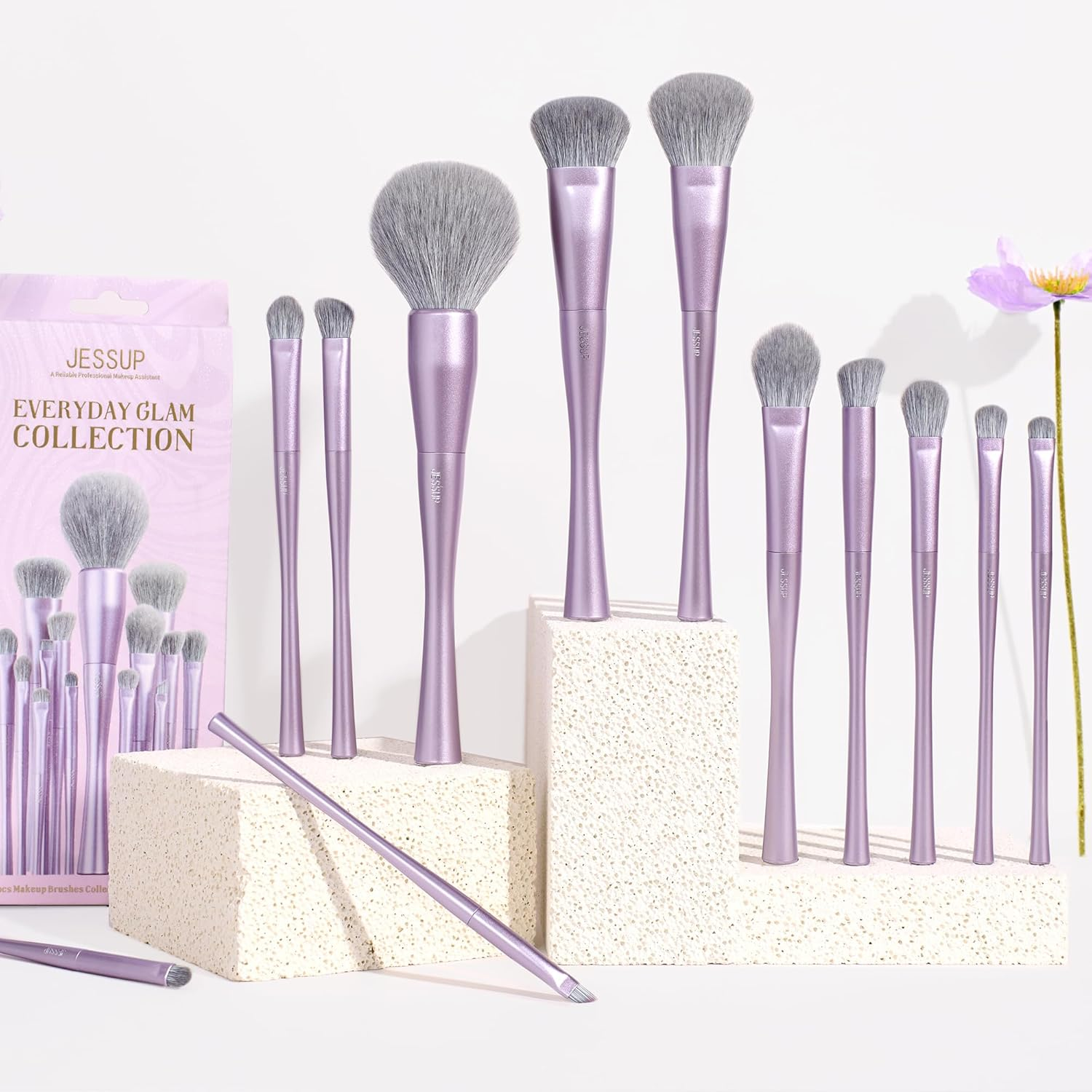 Jessup Makeup Brushes Set Professional 14Pcs Vegan Make up Brushes, Foundation Eyeshadow Concealer Contour Powder Blush Blending Eyeliner Brush, Premium Synthetic Fiber, Luxury Purple T512 image number 3