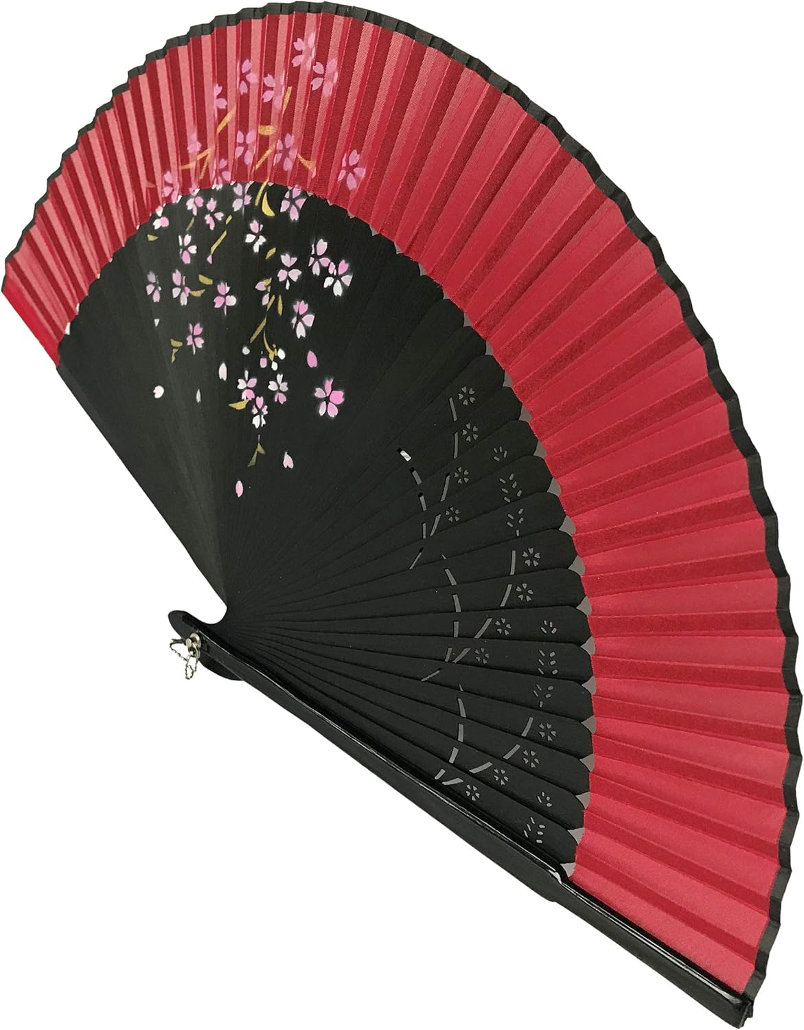 FANSOF.FANS Floral Red and Black Chinese Japanese Silk Fabric Handheld Folding Hand Fan with Pouch and Gift Box Grade a Bamboo Ribs for Women Girls Dance Event Birthday Wedding Favour Gift (Style 03) image number 4