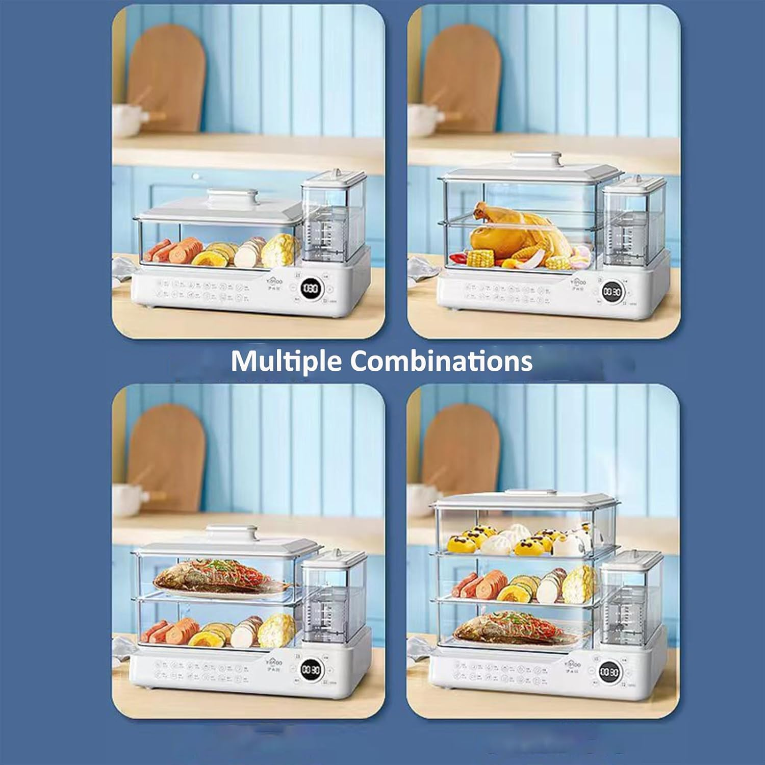 Electric Food Steamer, 3 Tier Removable Steamer, 24L Large Capacity, Touch Screen Display, 800W Fast Heating, 12H Timer, Independent Water Tank with Filter for Safer Use image number 5