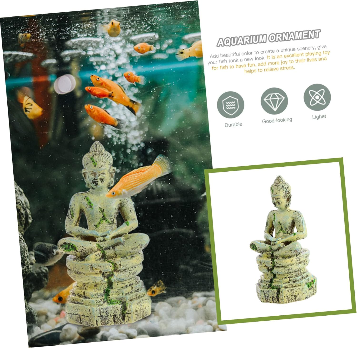 PENIKOKO Unique Aquarium Landscape Fish Tank Ornament Resin Buddha DIY Decor for Pet Fish image number 2