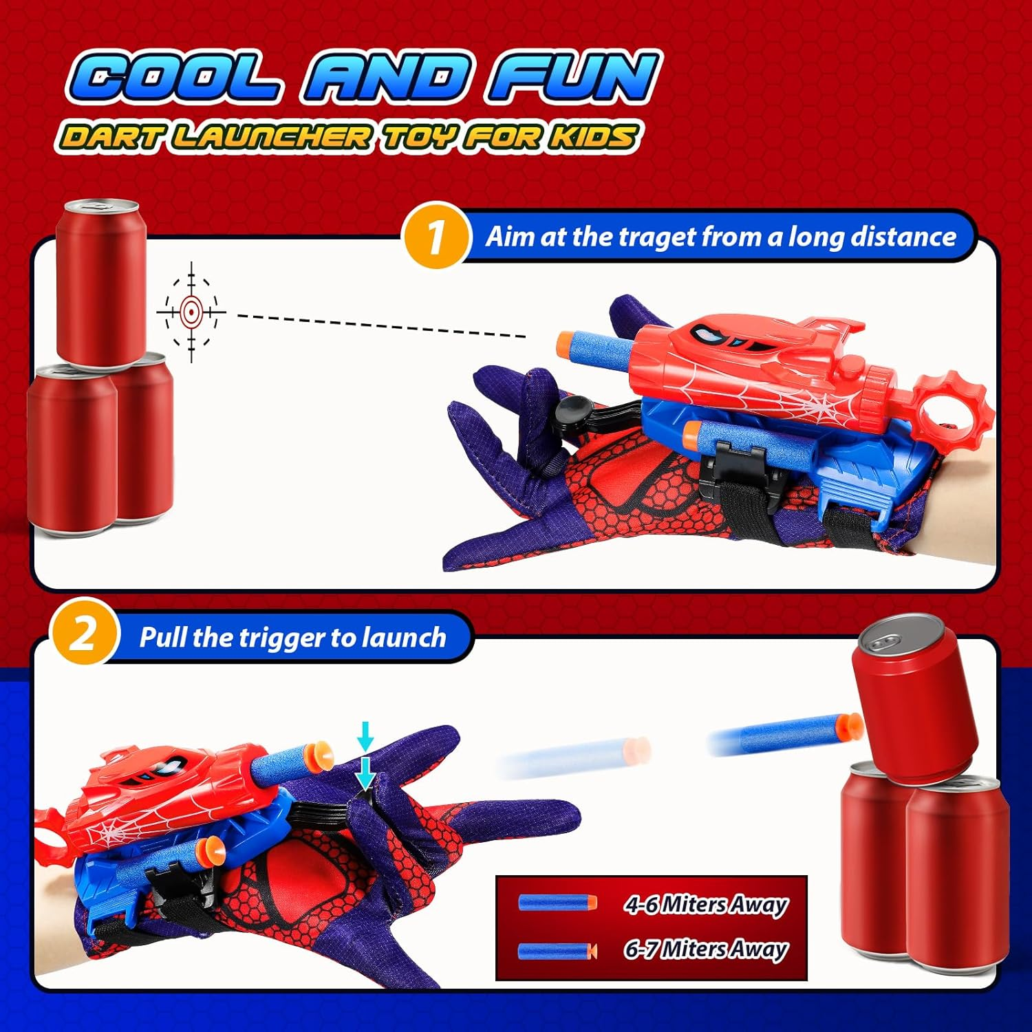 2 Set Spider Web Shooter for Kids, Vingtank Boys Toys Age 3 4 5 6 7 8 Wrist Launcher Toys with Hero Gloves for 3-5 4-6 Year Old Boy Gifts Toddler Role-Play Party Favors for Kids Birthday Gifts