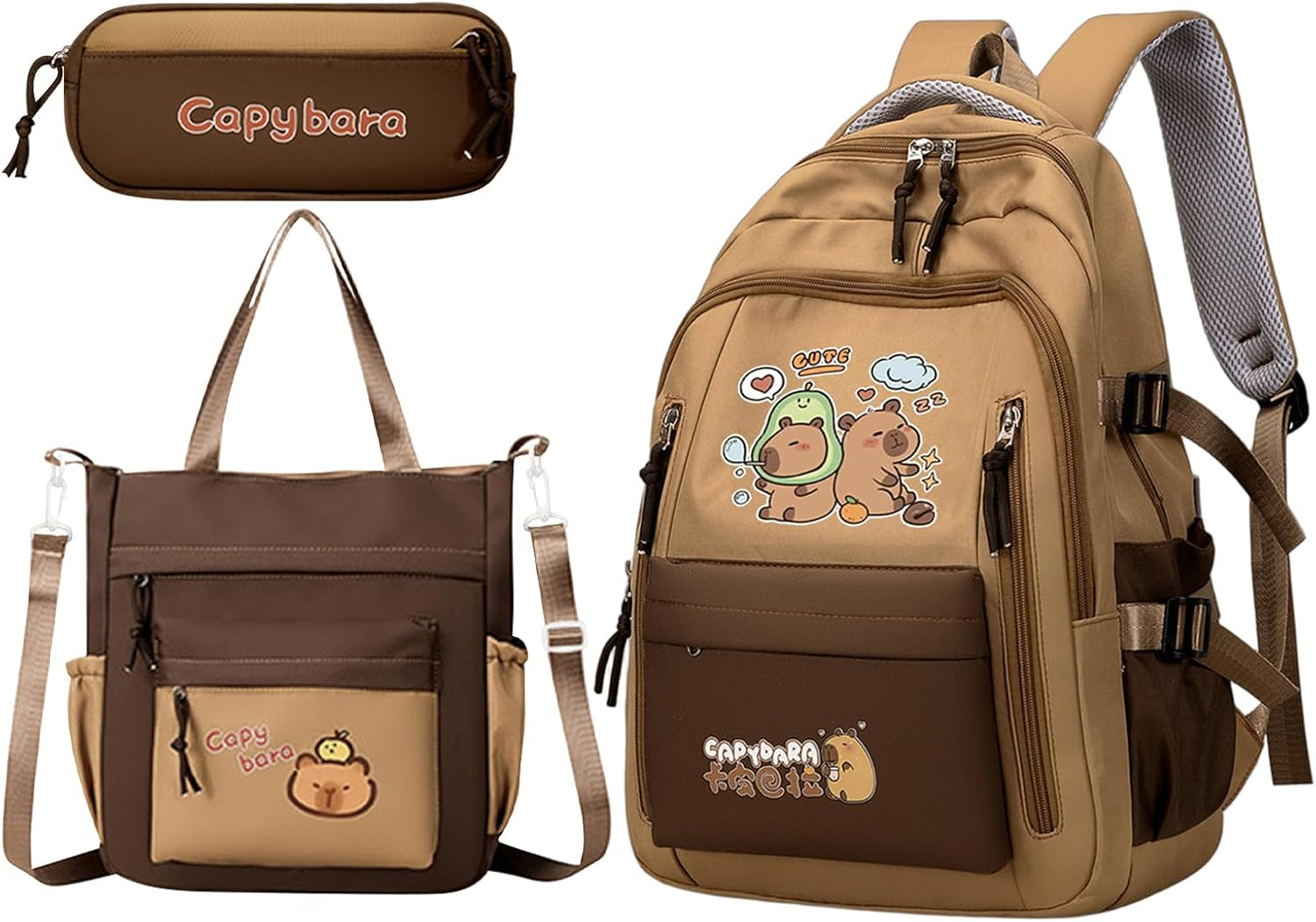 Capybara Bag - Cartoon Bookbag with Pencil Case and Tote Bag,Aesthetic Laptop Bookbag for Students Girls Daily Travel School Companion