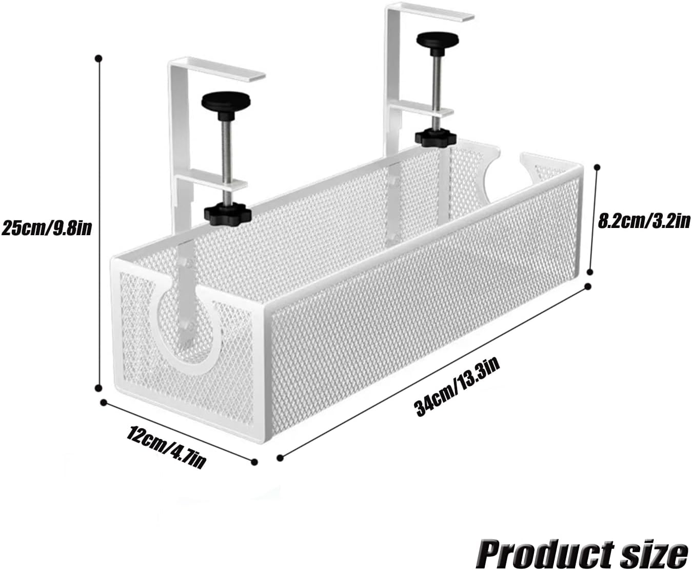 Under Desk Cable Management Tray, No Drill Metal Mesh Cable Organiser with Clamp Mount for Wire Management, 2 Hole Cord Organization Box, Cable Rack for Home, Office and Standing Desk, Easy to Install image number 2