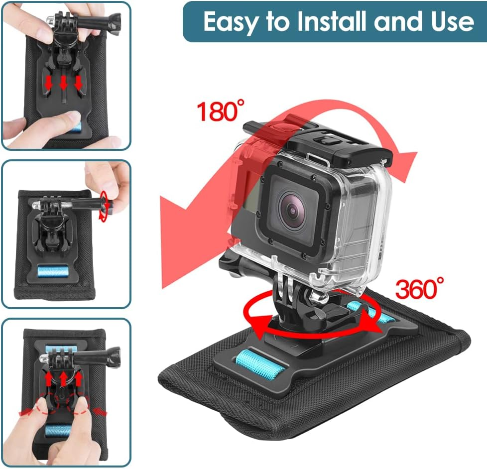 WOTOW Backpack Shoulder Strap Mount with 360&deg; Rotating J Hook Mount and Adjustable Pad Gopro Mount Compatible with Gopro Hero 9 8 7 6 5 4 3+ DJI OSMO Action Insta 360 ONE R and Most Action Cameras image number 1