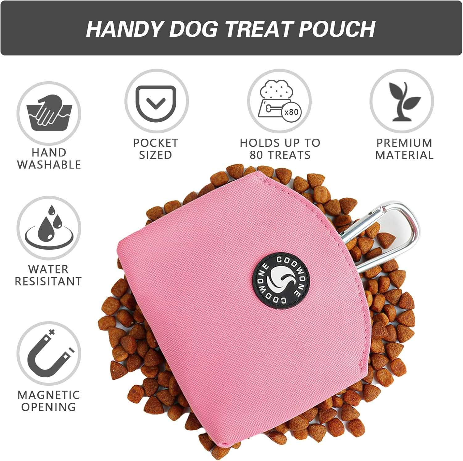 COOWONE Dog Treat Bag with Magnetic Opening - Pink, Small, Minimalist - Blue image number 4