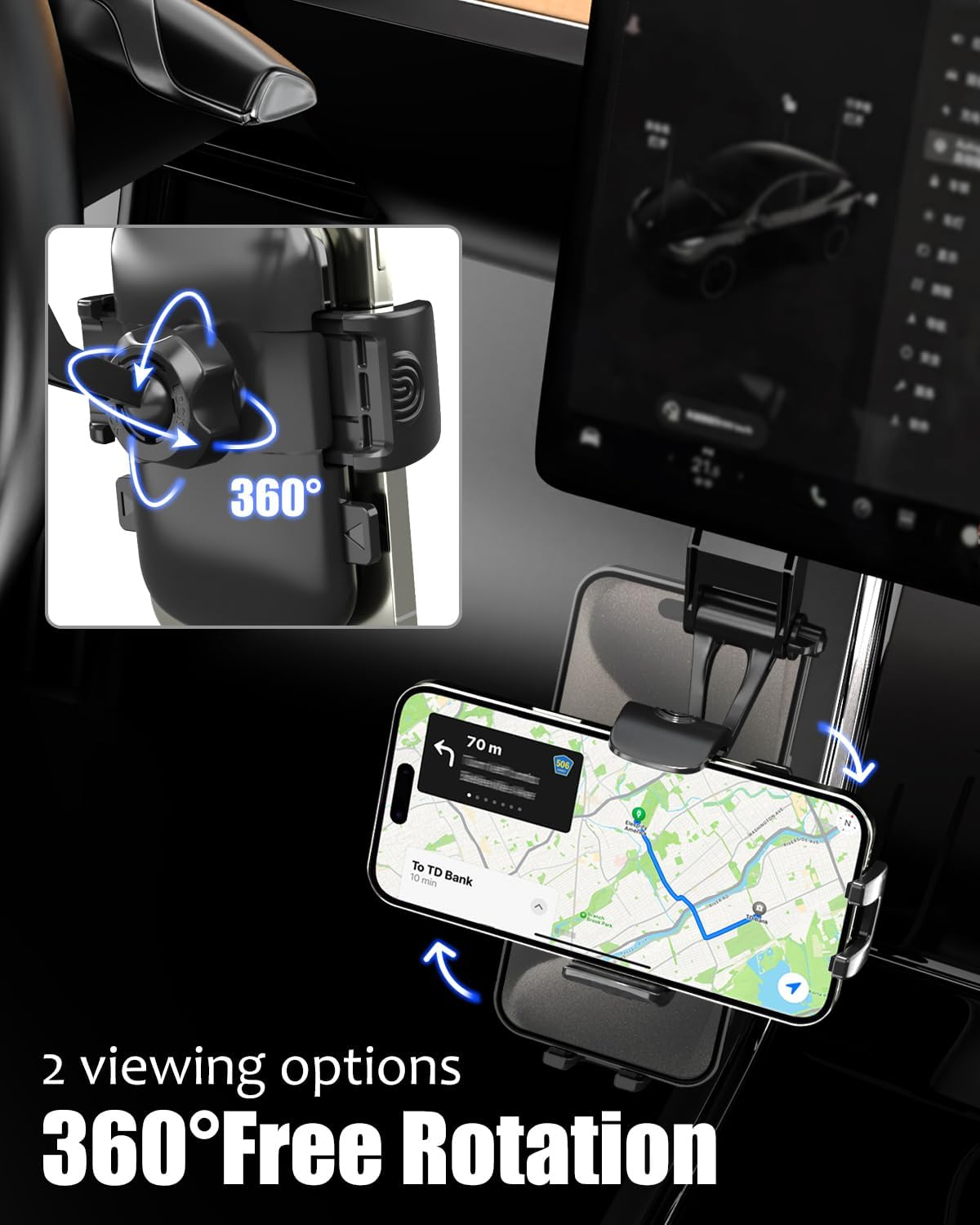 Wukanleng Phone Mount for Tesla Model 3 Model Y, [Strong Adhesive] Tesla Touchscreen Phone Holder with 360&deg; Rotation One Handed Operation Compatible with Iphone, Android Smartphone, More 4-7" Phone image number 2