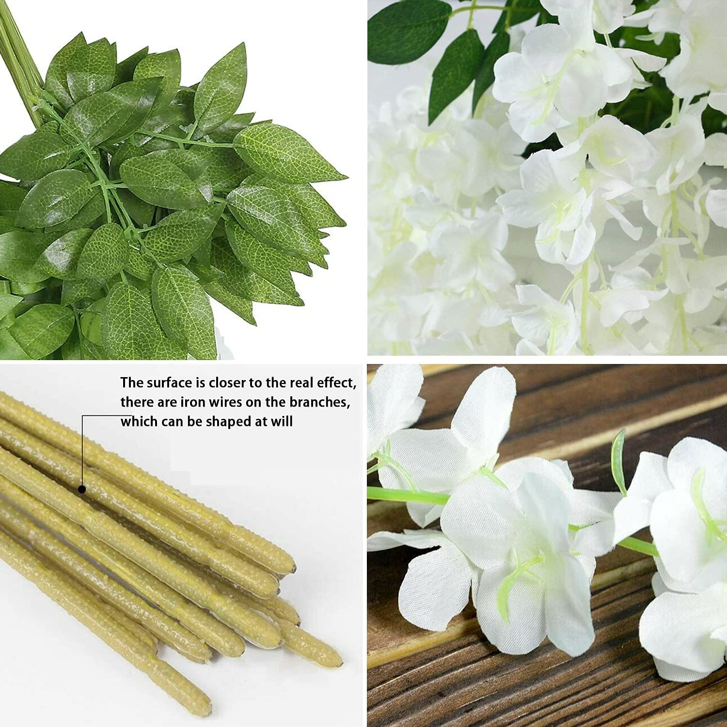 Fake Hanging Flowers - 12 Pieces 3.75 Feet/Piece Artificial Wisteria Vine Ratta Hanging Garland Silk Flowers for Home Party Wedding Decor (White)