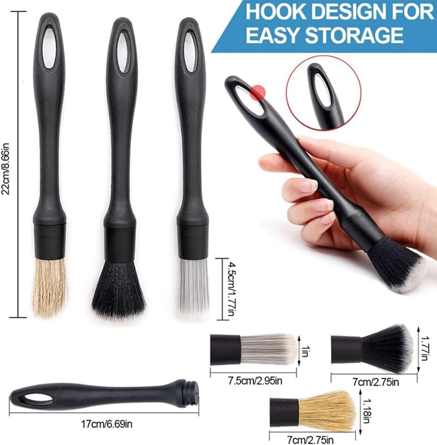 Mumoo Bear 5 Pieces Car Detail Brushes Interior Cleaning Brushes, 3 Soft Premium Detail Brushes and 2 Cleaning Lint Brushes for Cleaning the Interior and Exterior of Your Car image number 3