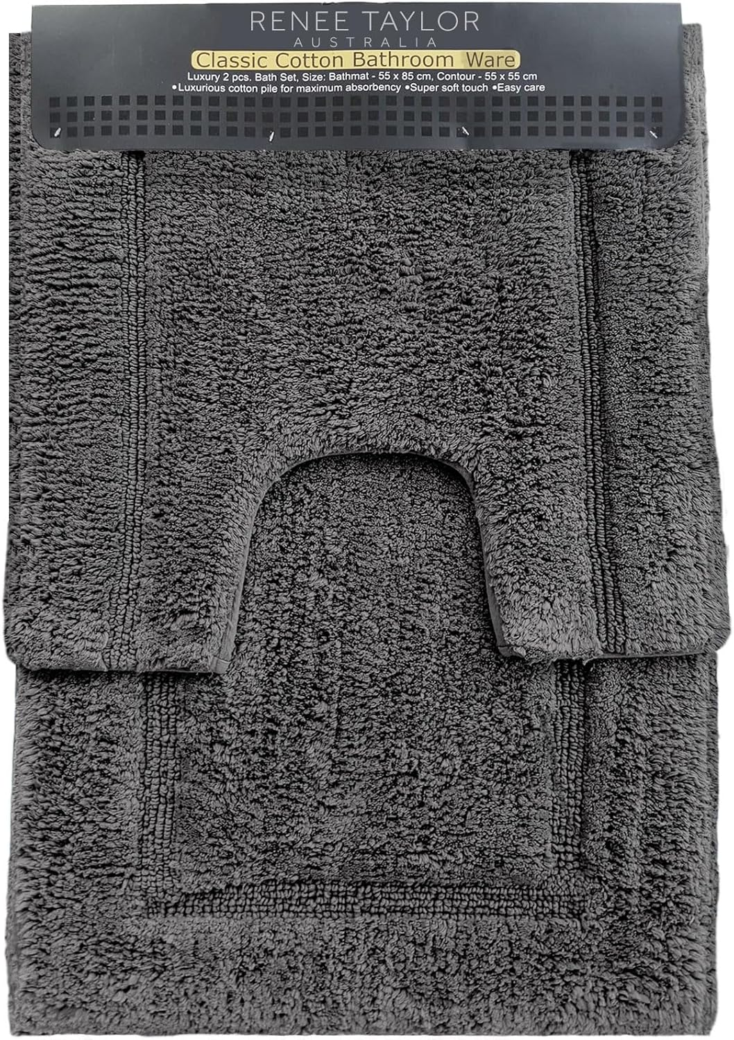 2Pc Renee Taylor Tufted Bath/Contour Mat Set Cotton 2200GSM Toilet/Shower Vapour image number 4