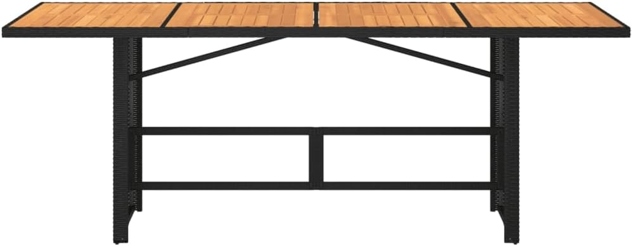 Vidaxl Garden Table with Acacia Wood Top - Black Poly Rattan, Rectangular - Durable, Weather- Outdoor Dining Coffee Table for Garden, Patio, Deck - 190X80X75 Cm image number 5