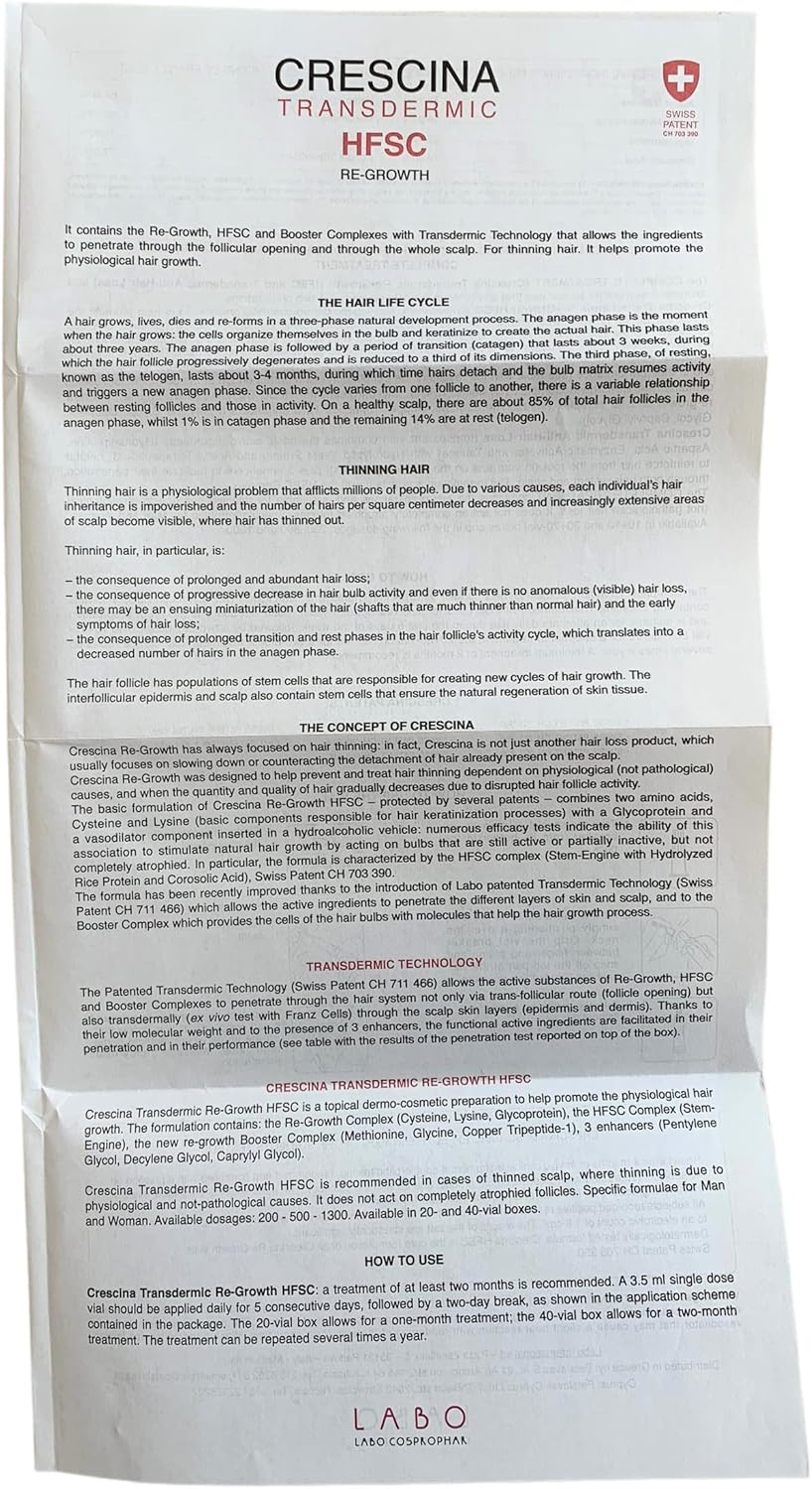 Crescina HFSC Hair Growth Treatment Thinned Hair Scalp for Woman 20 Vials (1300 - Severe Hair Loss) image number 3