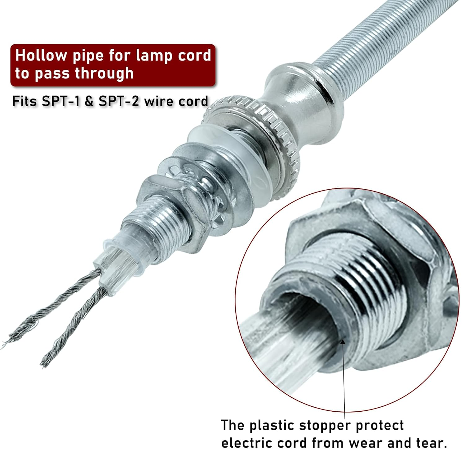 Lamp Repair Hardware Assortment,All Thread Pipe Lamp Rod,Includes Lamp Nipples,Coupling Pipe Connectors,Switch Knobs,Washers & Lock Nuts (Silver Color/Including 12 Inch Lamp Rod Kit, 136) image number 1