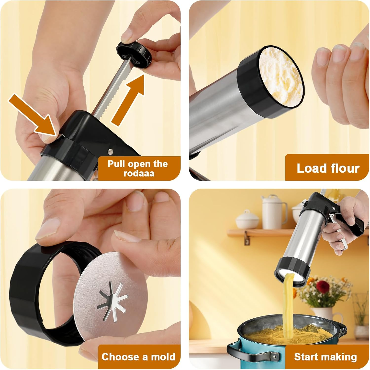 Churrera Churro Maker Machine, Homemade Churros, 3 Different Tips Piping Nozzle Piping Bag Lightweight Hollow Churro Maker Tool for Making Churro, Easy to Prepare and Fill Your Own Churros at Home