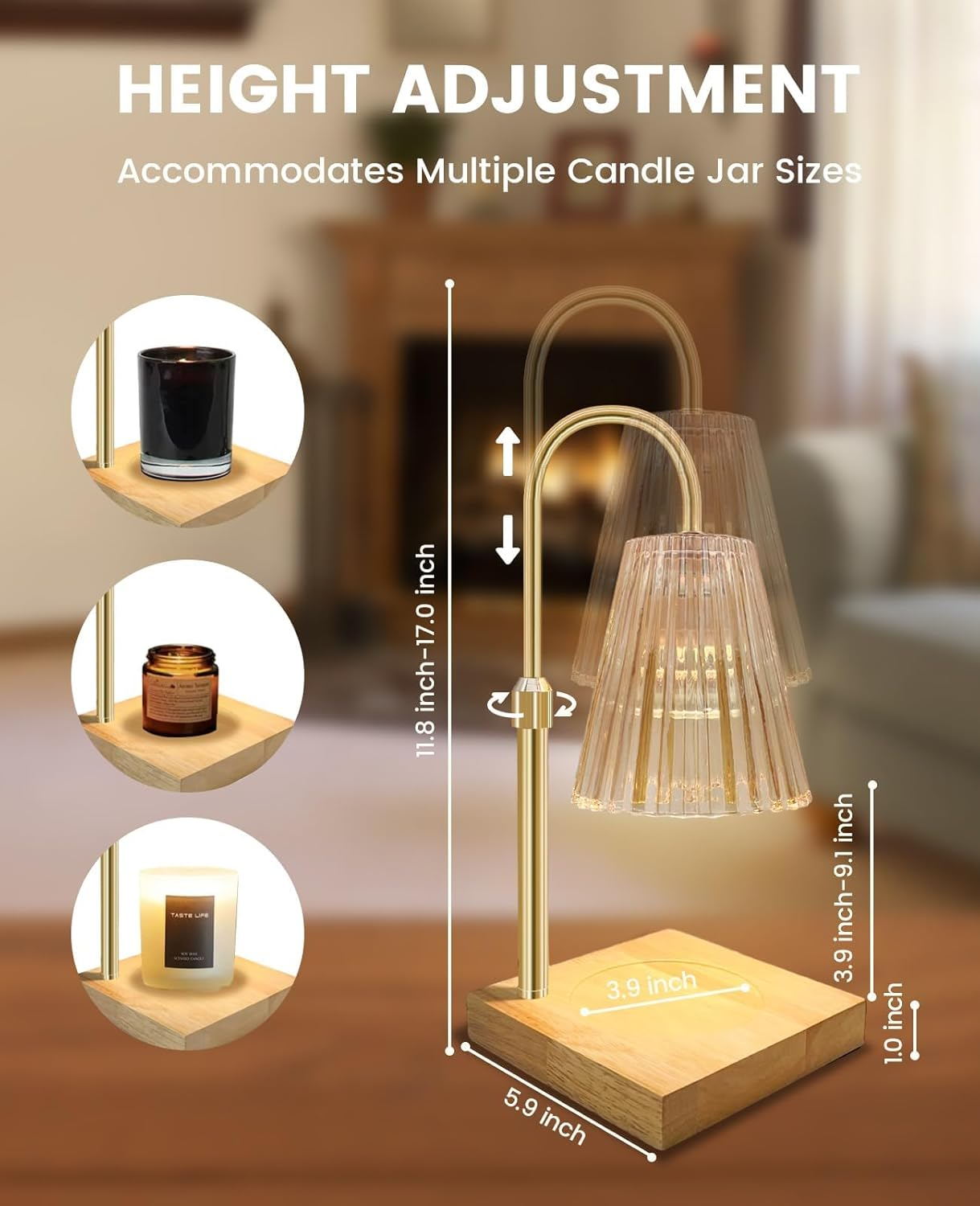 Candle Warmer Lamp with Timer Dimmer Adjustable Height, Mothers Day Gifts, Electric Wax Warmer Vintage Home Decor for Scented Jar Candle image number 4