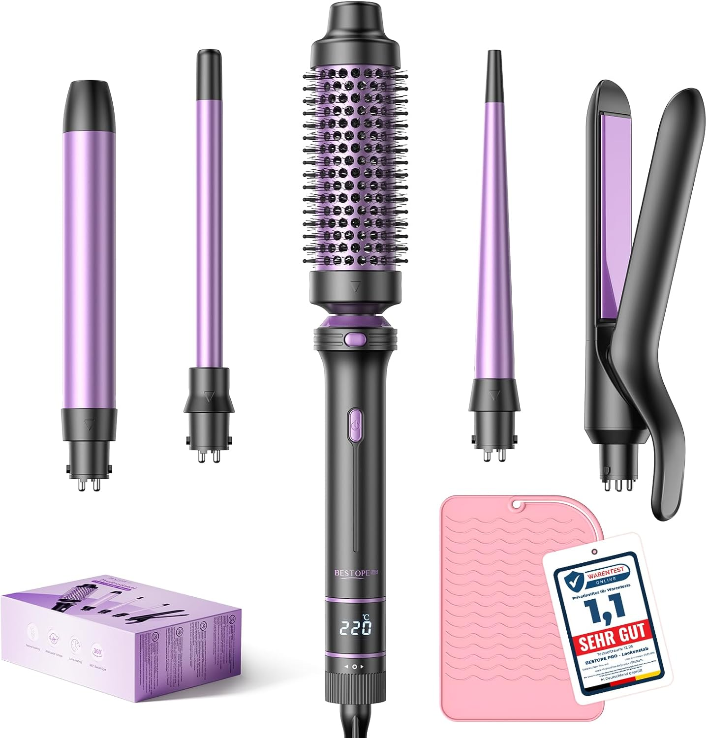 BESTOPE PRO Curling Iron, 5-In-1 Curling Iron Set with Straighteners, Thermal Brush, 3 Ceramic Curling Irons (9 Mm - 25 Mm) for Large Curls, 13 Temperatures, Hair Curler with Heat Resistant, Mat